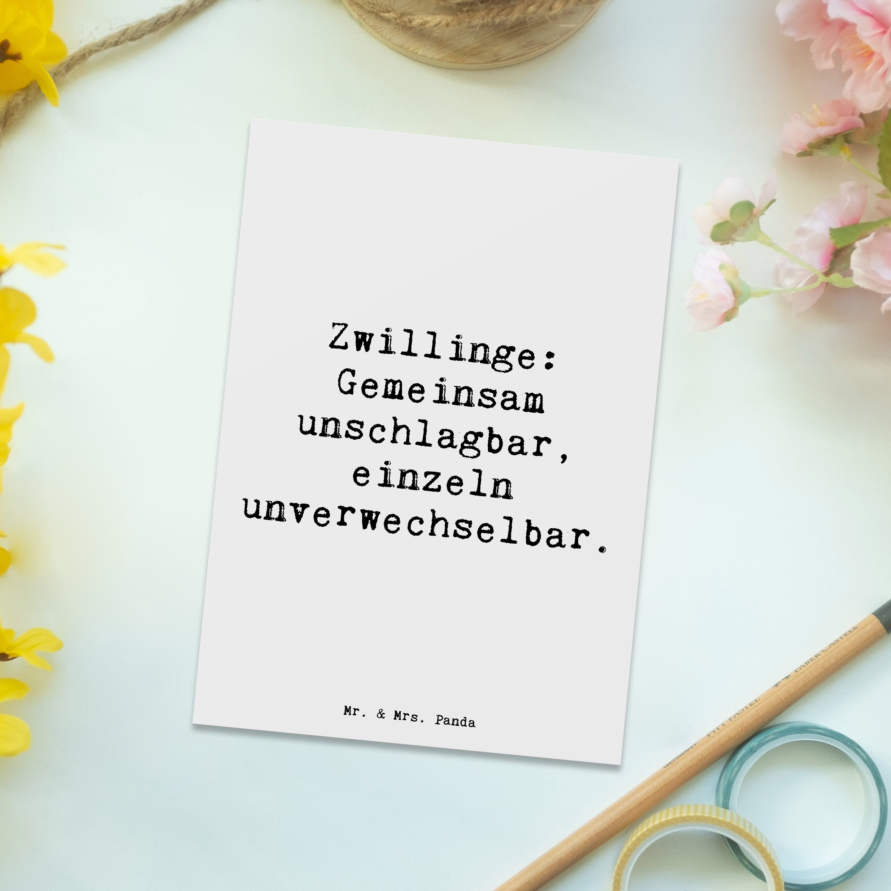 Thumbnail - Mr. & Mrs. Panda Postkarte Unschlagbare Zwillingsgeschwister - Weiß - Geschenk, Zwillinge, Jubil, Matte Rückseite