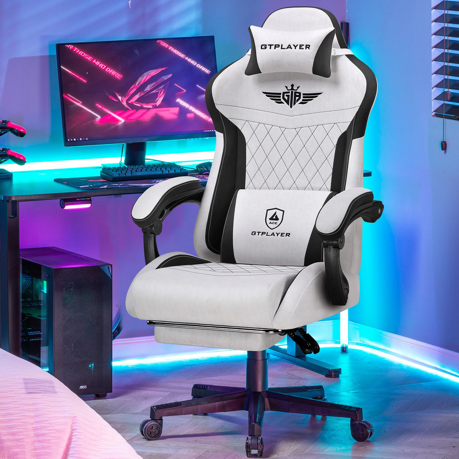 GTPLAYER Gaming-Stuhl Ergonomischer Gaming Sessel Schreibtischstuhl mit Stoffoberfläche (Pacekung), Federsitzkissen – Bild 3 von 5