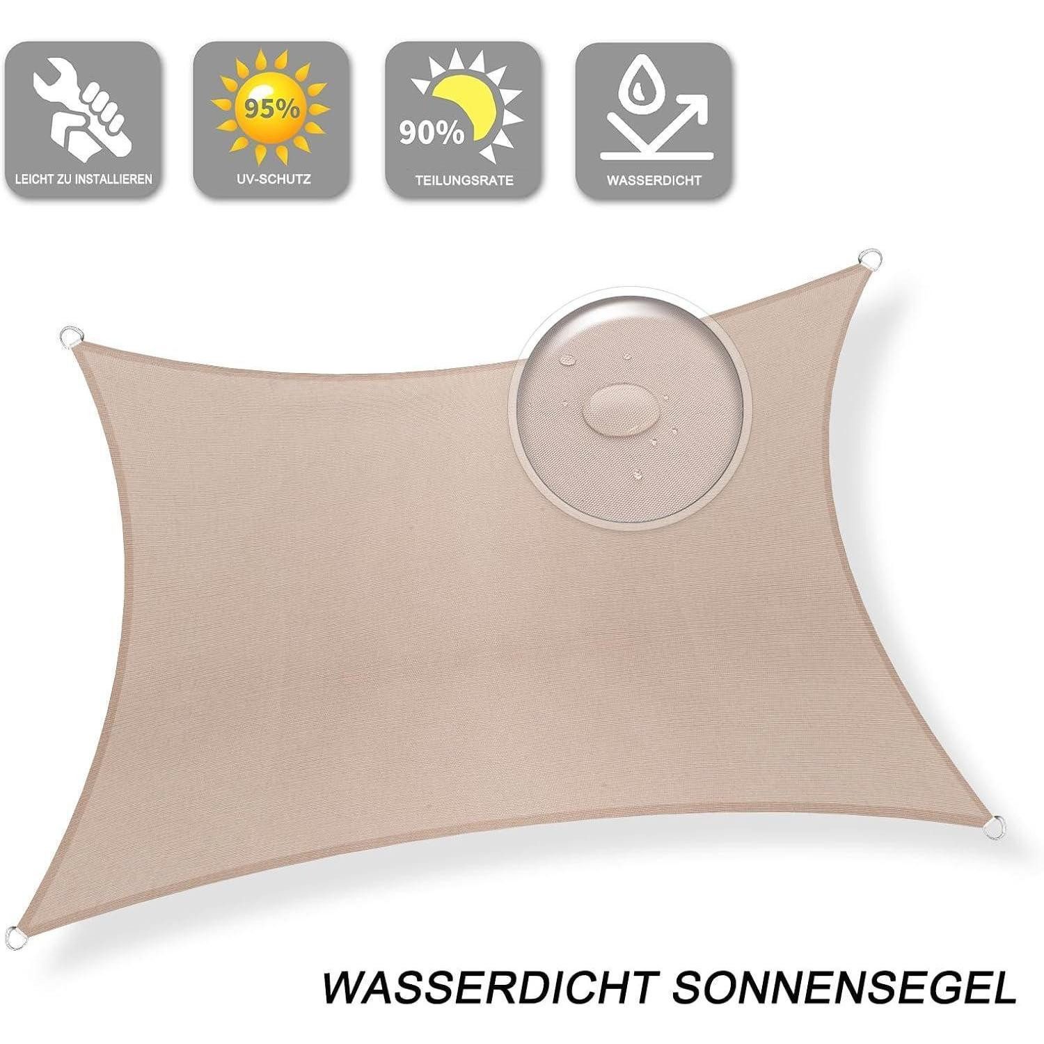 LuxusKollektion Sonnensegel Sonnensegel Rechteckig Wasserdicht UV Schutz 95 Garten 2x4 Taupe