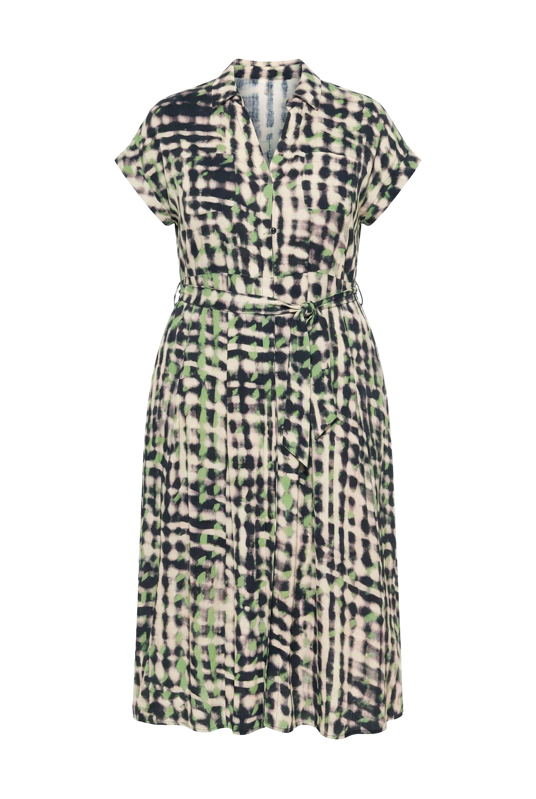 Ulla Popken Maxikleid Maxikleid Hemdkragen Bindegürtel Brusttaschen