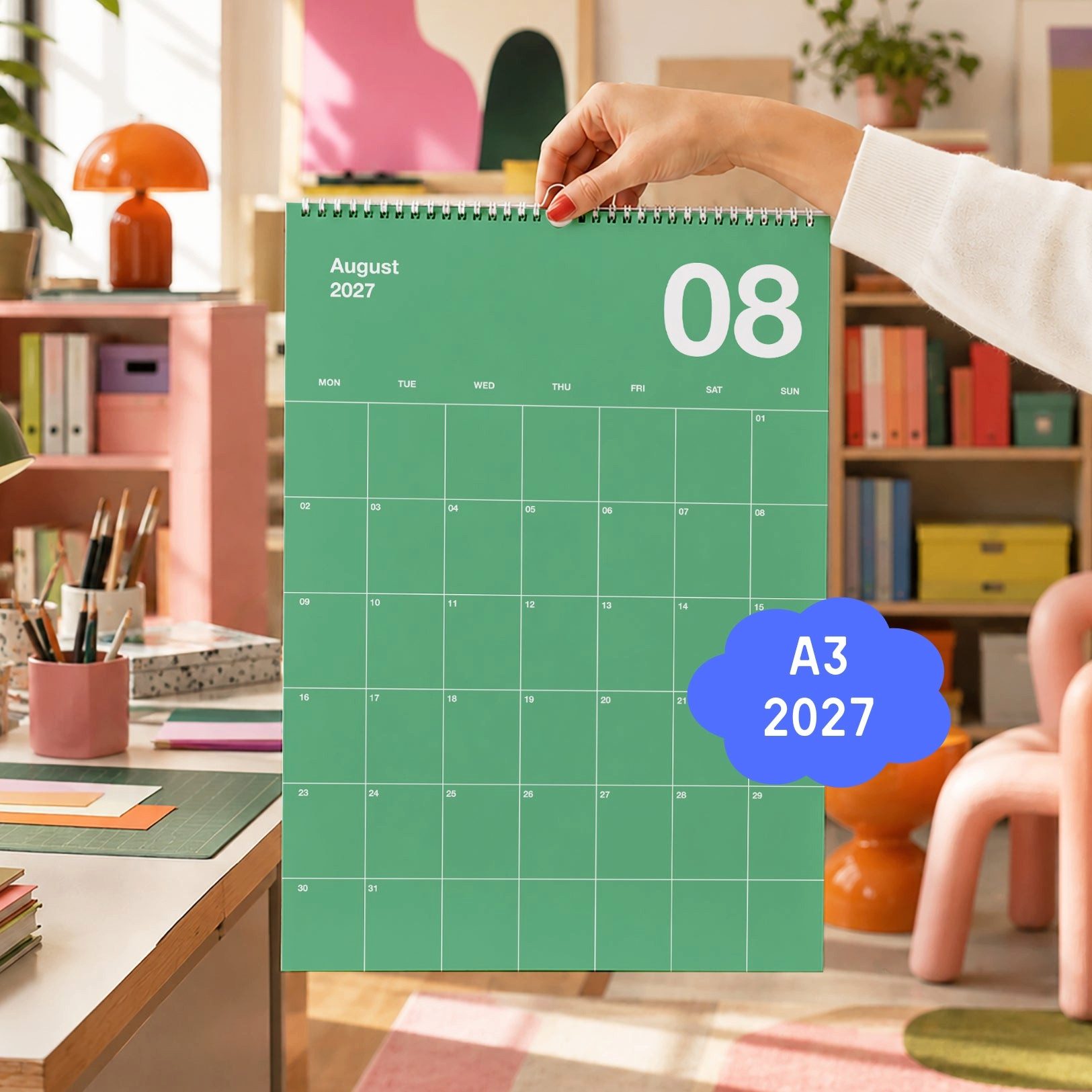 heaven+paper Jahresplaner A3 Bunter Design Wandkalender 2026 Knallig, hochwertig, Hergestellt in Deutschland