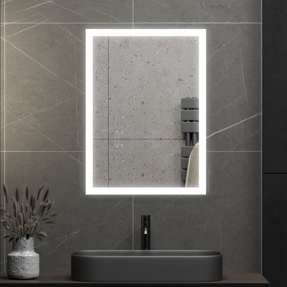 WDWRITTI LED-Lichtspiegel Badezimmerspiegel LED Badspiegel mit beleuchtung  Wandspiegel (Warmweiß / Neutral / Kaltweiß; Touch-Schalter mit  Speicherfunktion, Touch/Wandschalter), Rahmen aus Aluminiumlegierung;