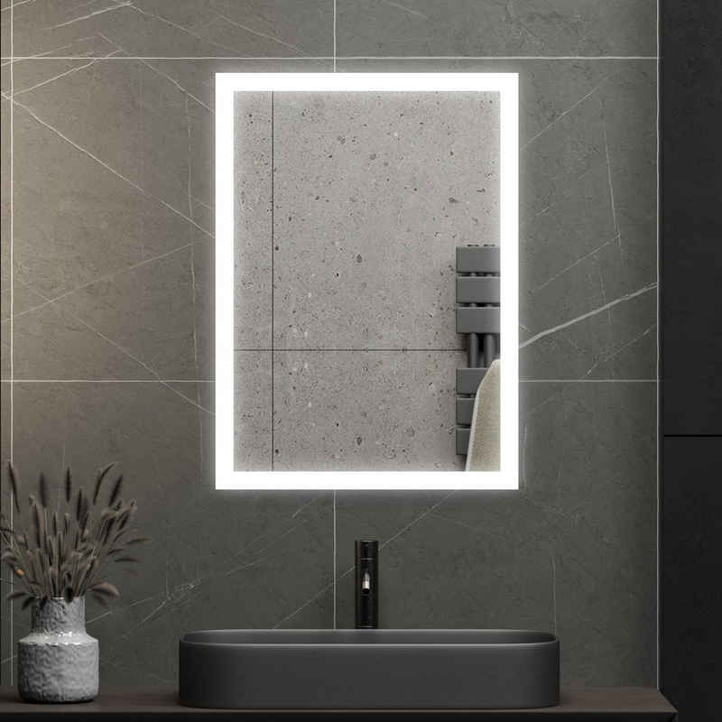 WDWRITTI LED-Lichtspiegel Badezimmerspiegel LED Badspiegel mit beleuchtung Wandspiegel (Warmweiß / Neutral / Kaltweiß; Touch-Schalter mit Speicherfunktion, Touch/Wandschalter), Rahmen aus Aluminiumlegierung;