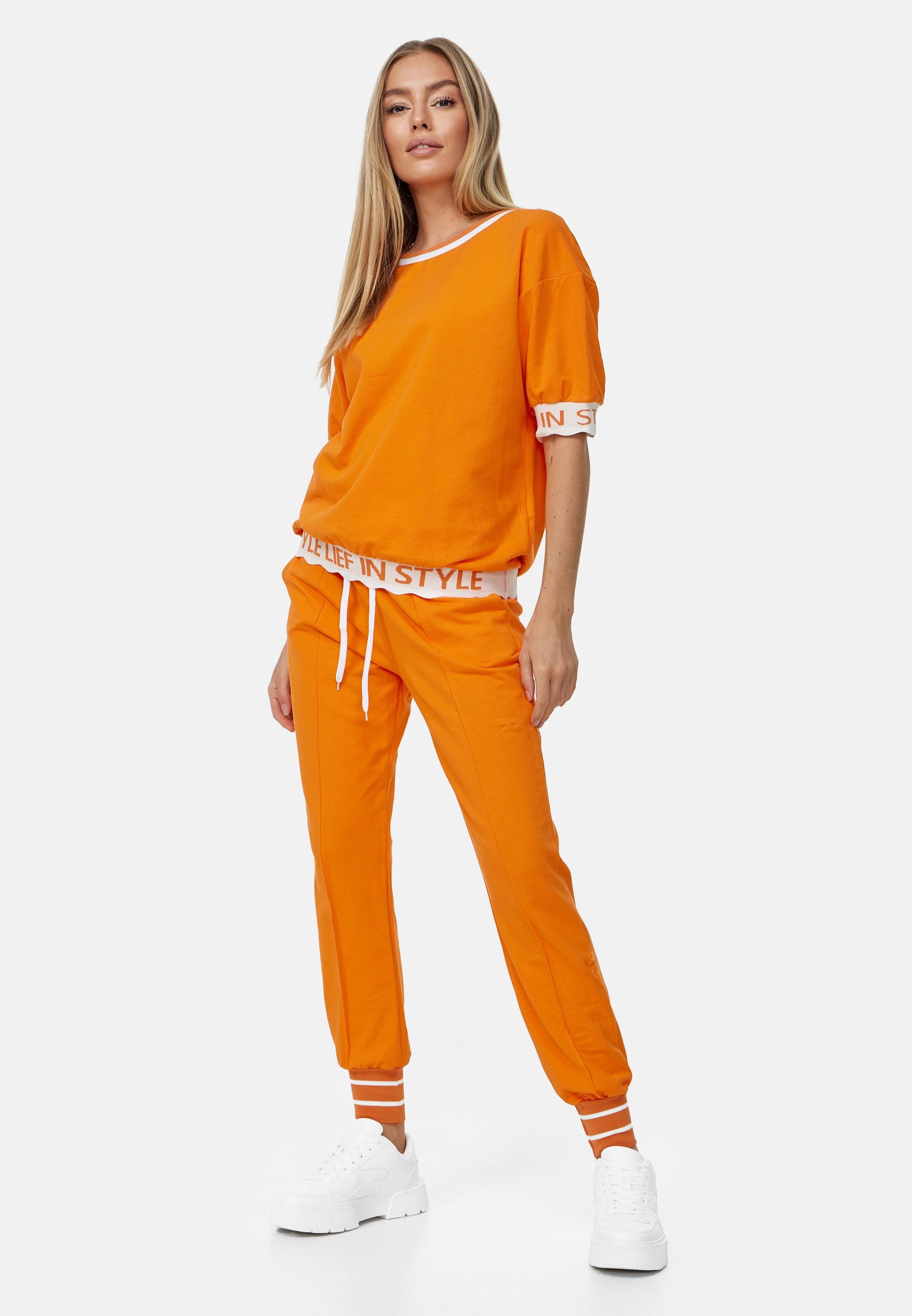 Schriftzug T-Shirt stylishem Decay mit orange