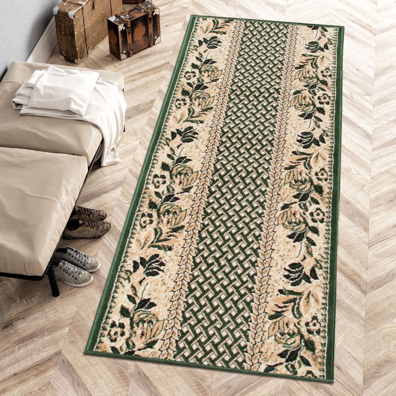 Mazovia Läufer Retro Pflanzlich Grün Flur, Schlafzimmer, Diele, Fußbodenheizung – Bild 2 von 5