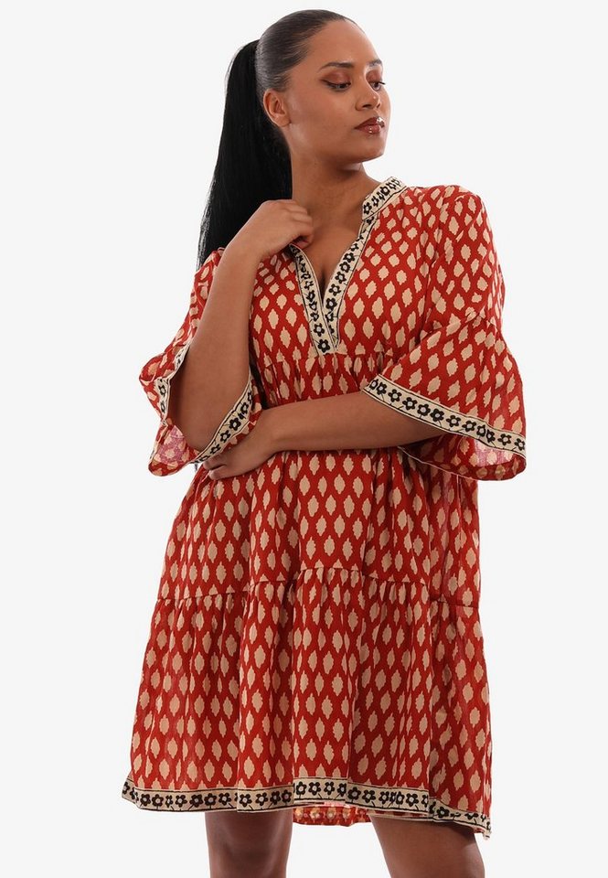 Tunikakleid YC Kleid Fashion Bequem Style Oversized Lässig Tunika und - Alloverdruck & mit Boho