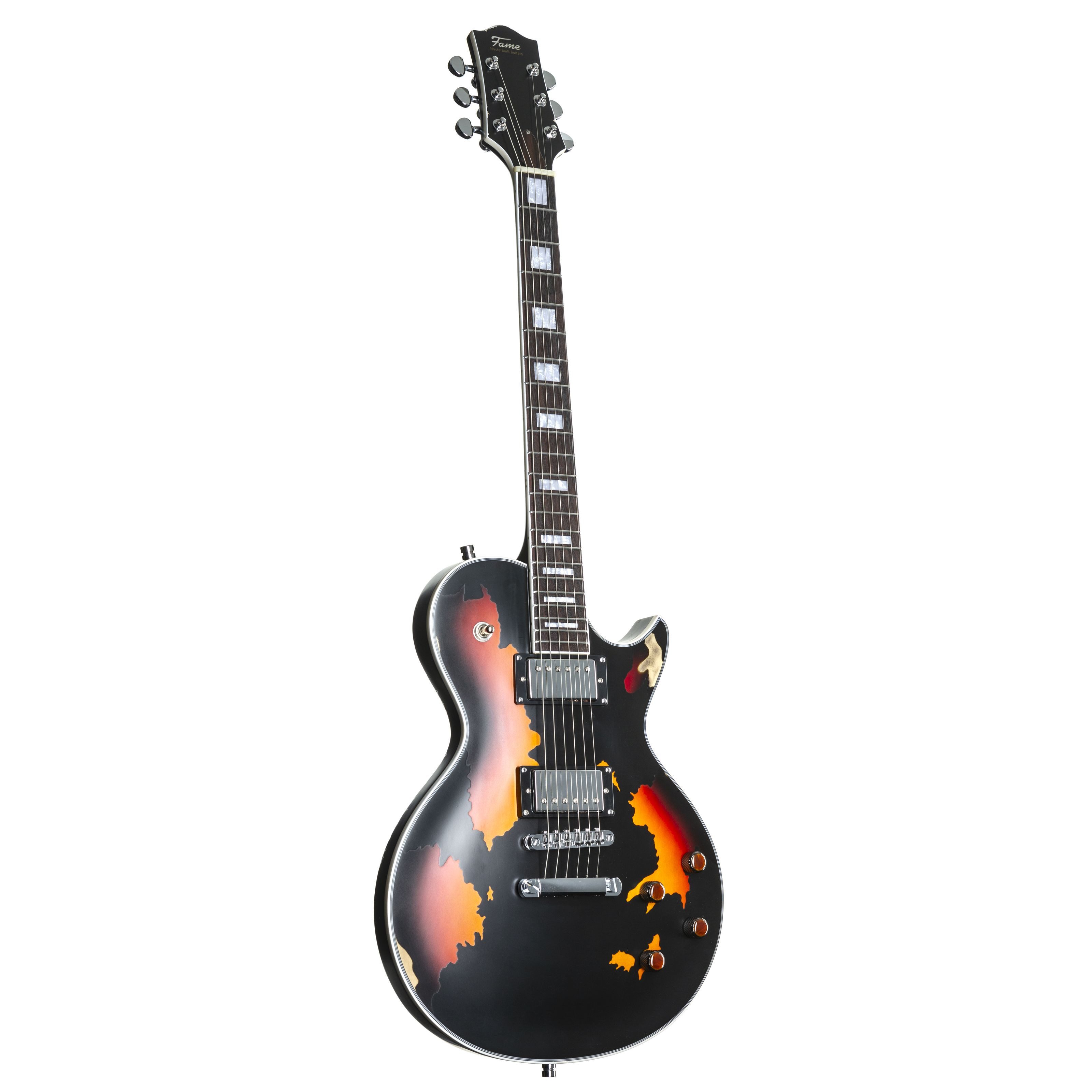 FAME E-Gitarre, Электрогитары, Single Cut Modelle, Custom LP RW Worn Licorice over Sunburst - Single Cut E-Gitarre