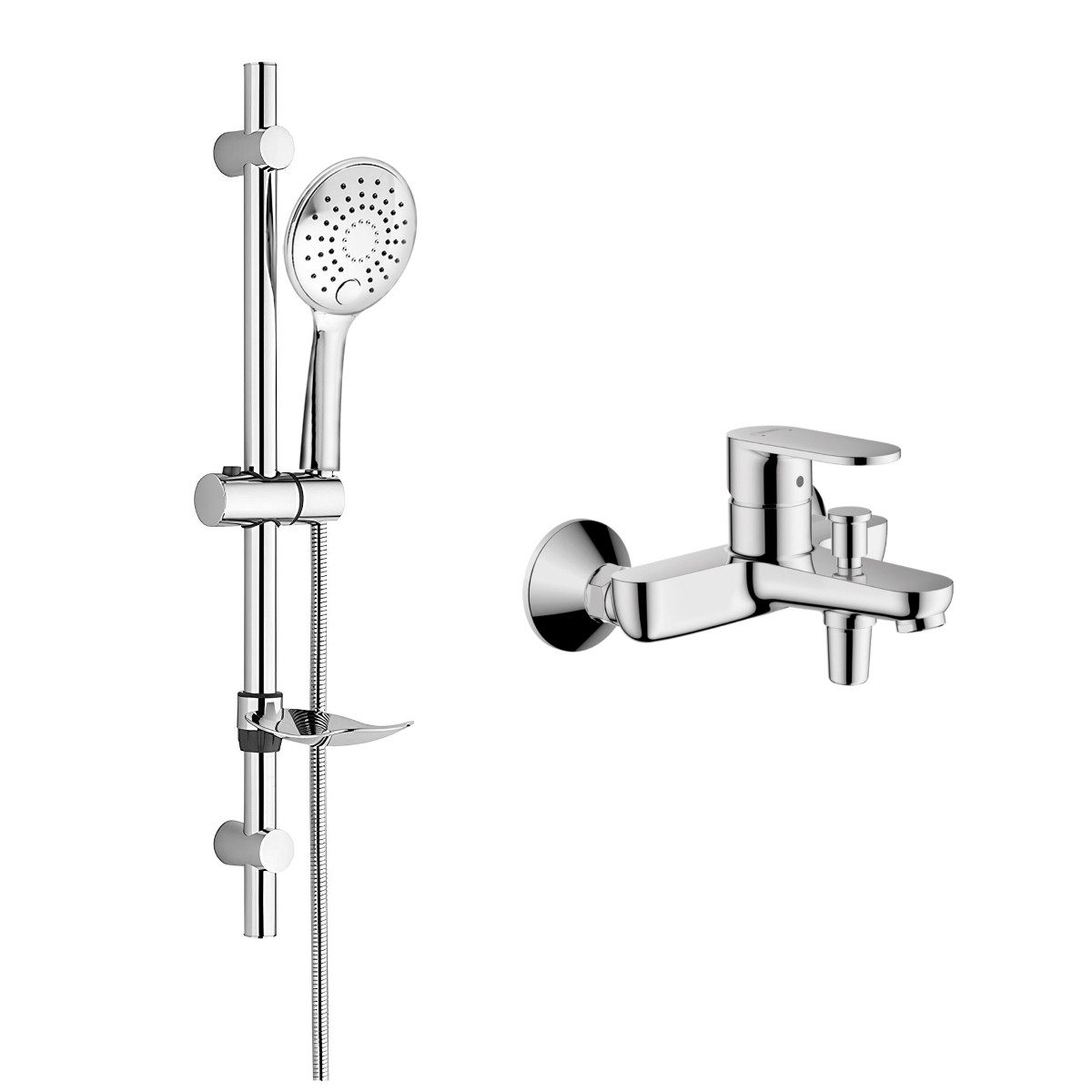 hansgrohe Wannenarmatur Vernis Blend mit Wannenmischer, Handbrause oder Regendusche, Aufputz (Spar-Set) Einhebel Badewannenarmatur, chrom oder schwarz matt