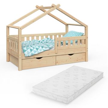 VitaliSpa® Kinderbett Babybett Jugendbett 80x160cm DESIGN Natur Schubladen Matratze