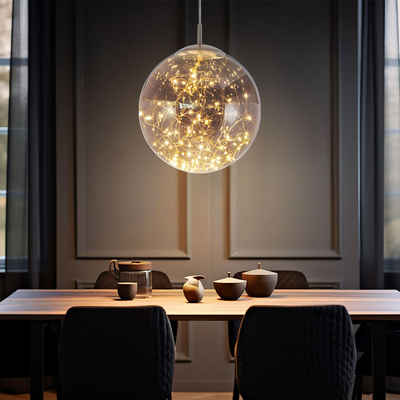 NOWA LED Pendelleuchte, LED-Leuchtmittel fest verbaut, Warmweiß, LED Pendellampe Wohnzimmerleuchte Metall Glas Chrom rauch H 150 cm