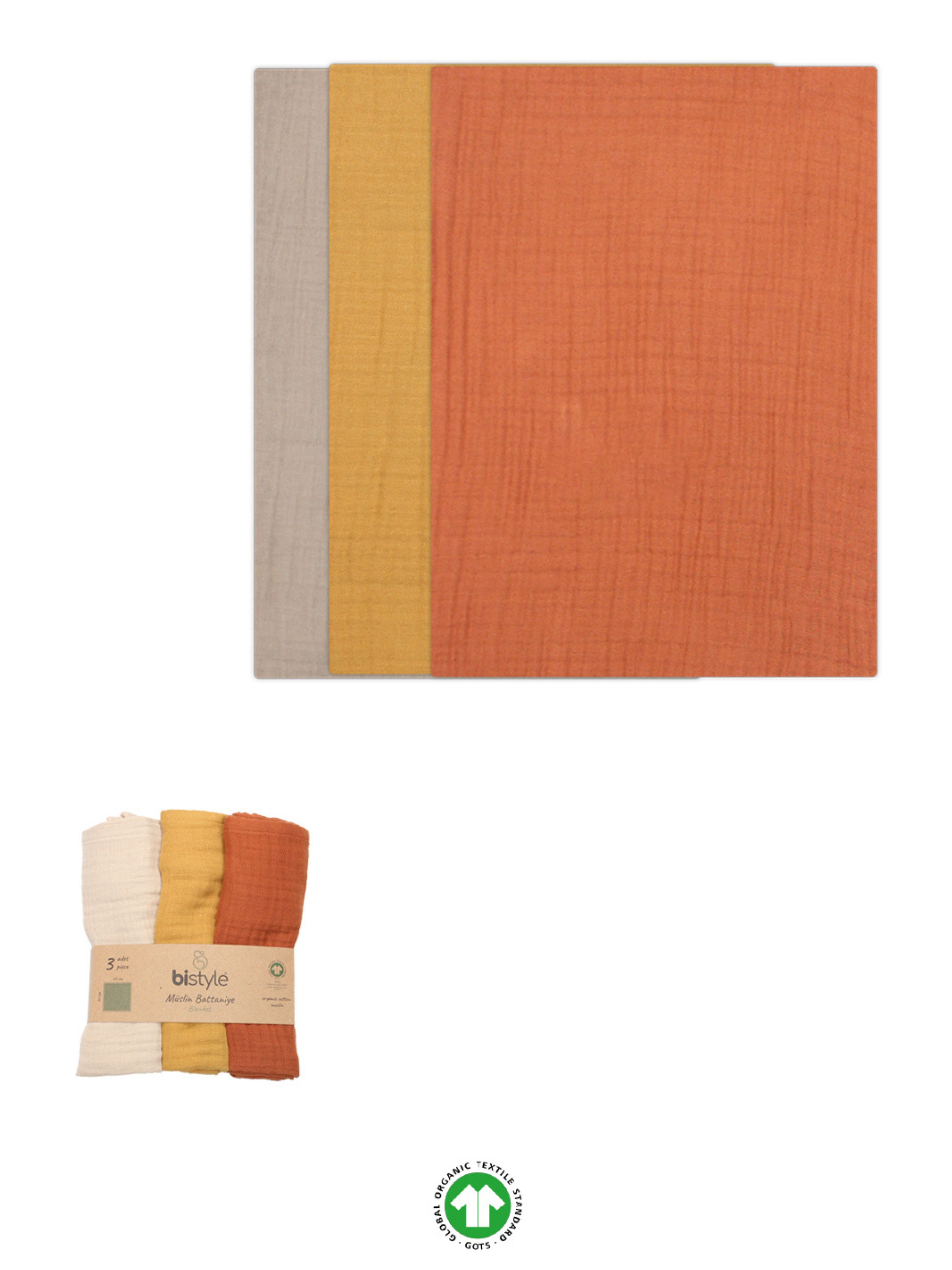 Babydecke Babydecke Musselin Tuch im 3-er Set 4 lagig 60x60 Weich & Atmungsaktiv, bistyle, GOTS zertifiziert, 100% Bio-Baumwolle, Junge & Mädchen