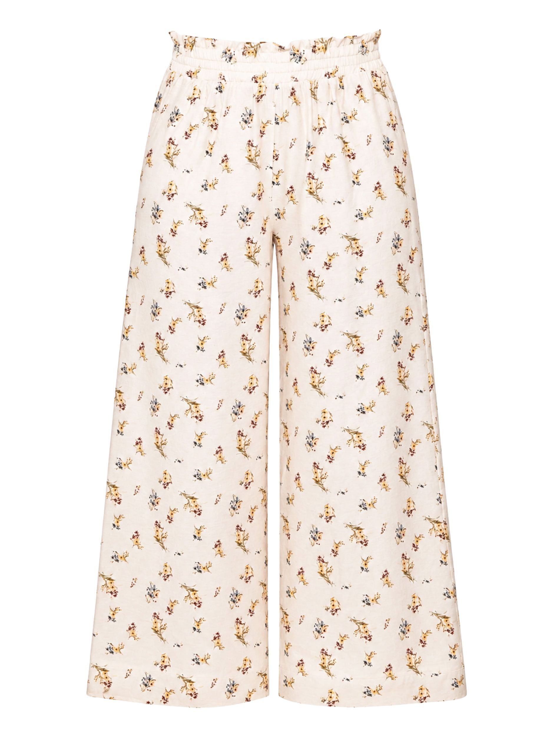 SASSYCLASSY Stoffhose Palazzo Hose mit floralem Print für Damen Sommerliche Hose mit weitem Bein und elastischem Bund Hellbeige