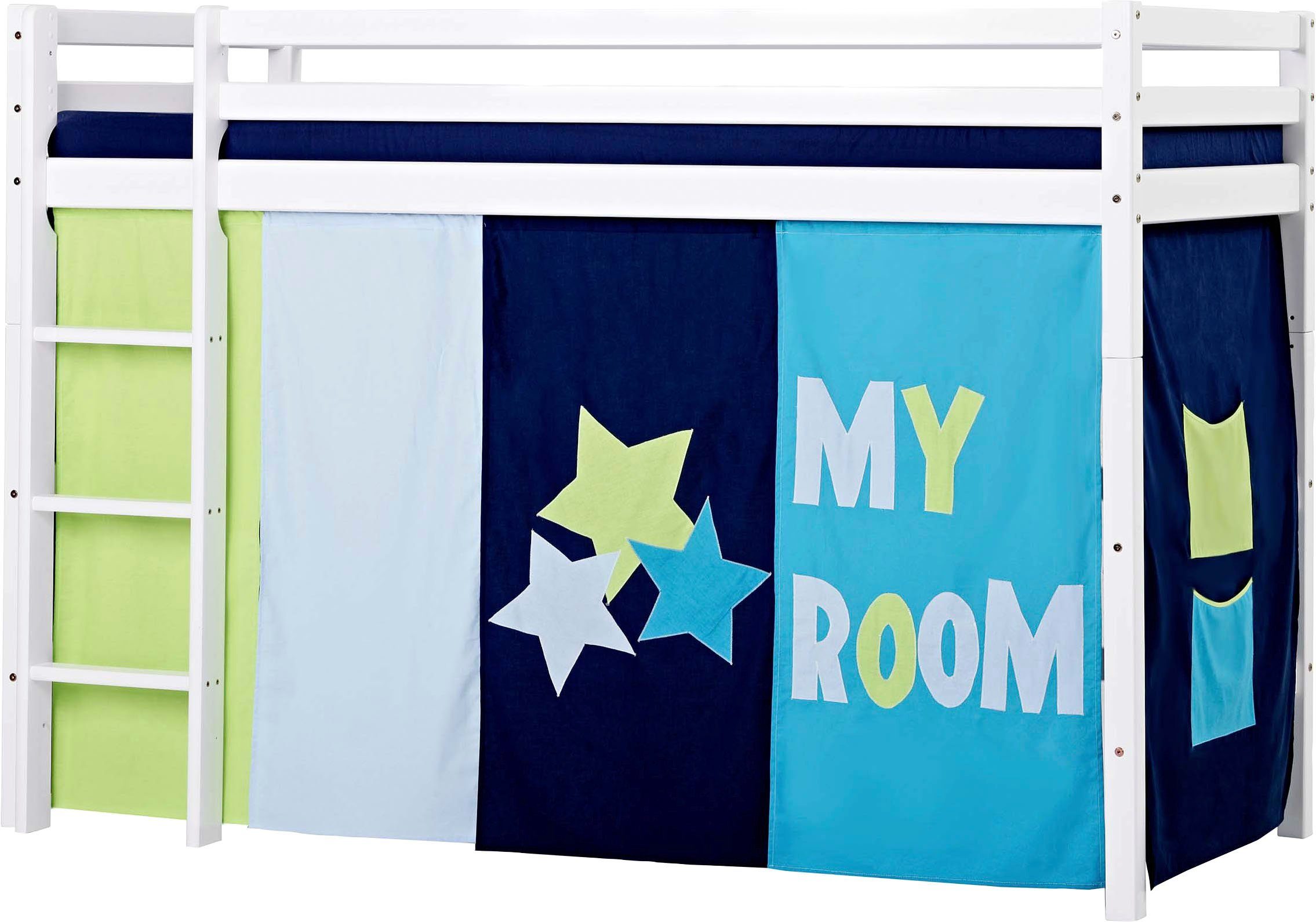 Hoppekids Hochbett «My Room» 90x200 mit Matratze & Vorhang, umbaubar