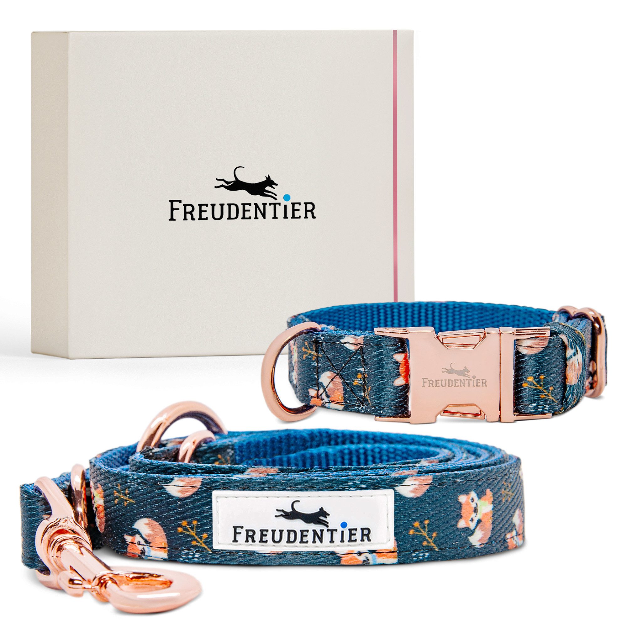 Freudentier Hunde-Halsband und Hundeleine im wunderschönen Set, Let's get Foxy Kollektion