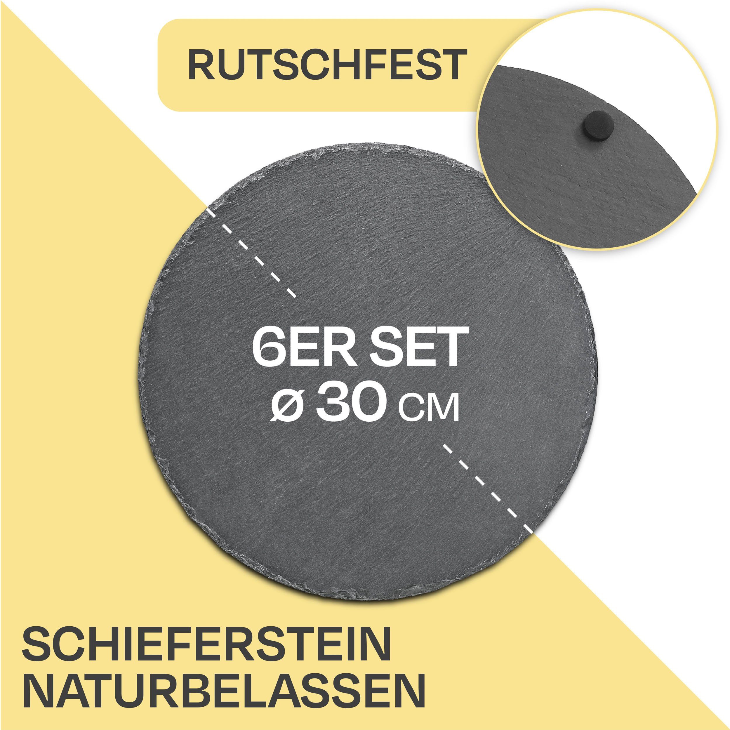 - Deko Naturschiefer Zum (Set, cm, Schiefer), Praknu Echter und 6-tlg., Rund 6 30 Servierplatte - 6er als Servieren - aus Schieferplatte Set Schiefer, Servierplatten Rutschfest