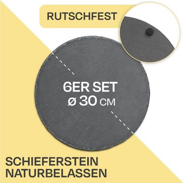 Praknu Servierplatte Schieferplatte Rund 30 cm, Schiefer, (Set, 6-tlg), Rutschfest