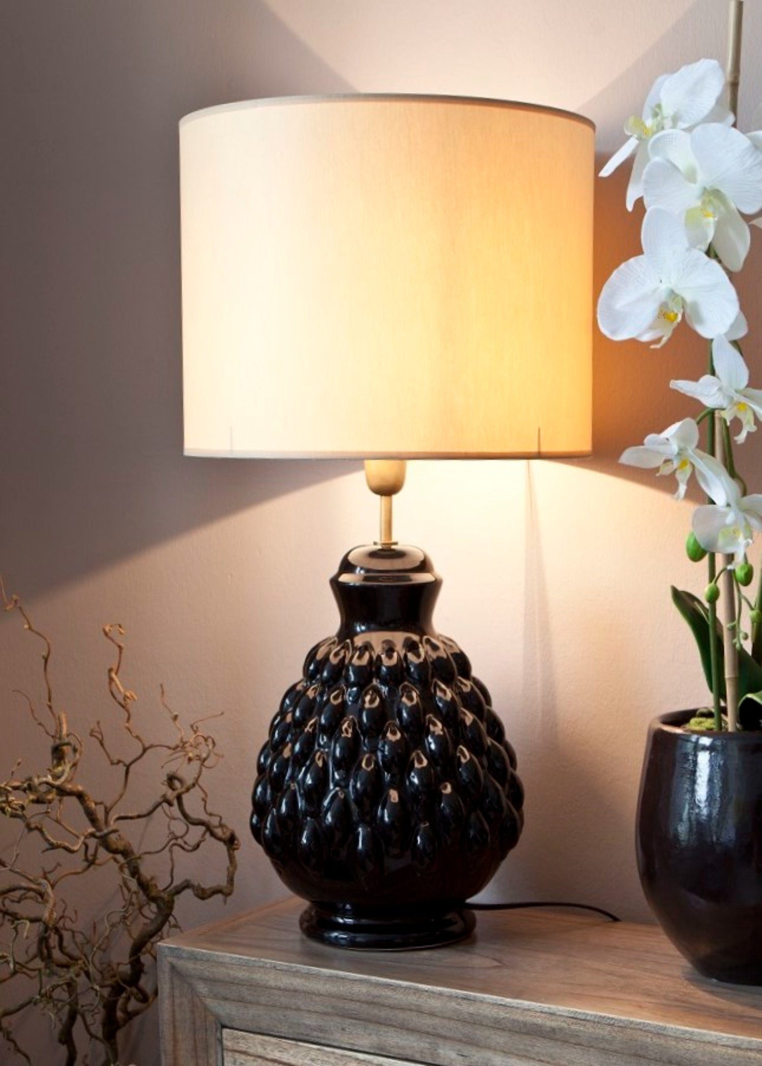 Nachttischlampe handgefertigt Leuchtmittel, Nachttischlampe, mit schwarz Signature Tischlampe ohne warmweiß, Home Keramik Stoffschirm Tischlampe Collection