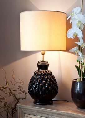 Signature Home Collection Nachttischlampe Tischlampe Keramik mit Stoffschirm schwarz Nachttischlampe, ohne Leuchtmittel, warmweiß, Tischlampe handgefertigt