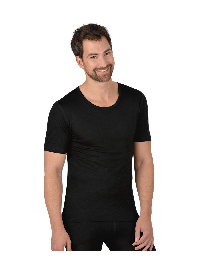 Kurzarmshirt T-Shirt aus schwarz Trigema Merinowolle TRIGEMA
