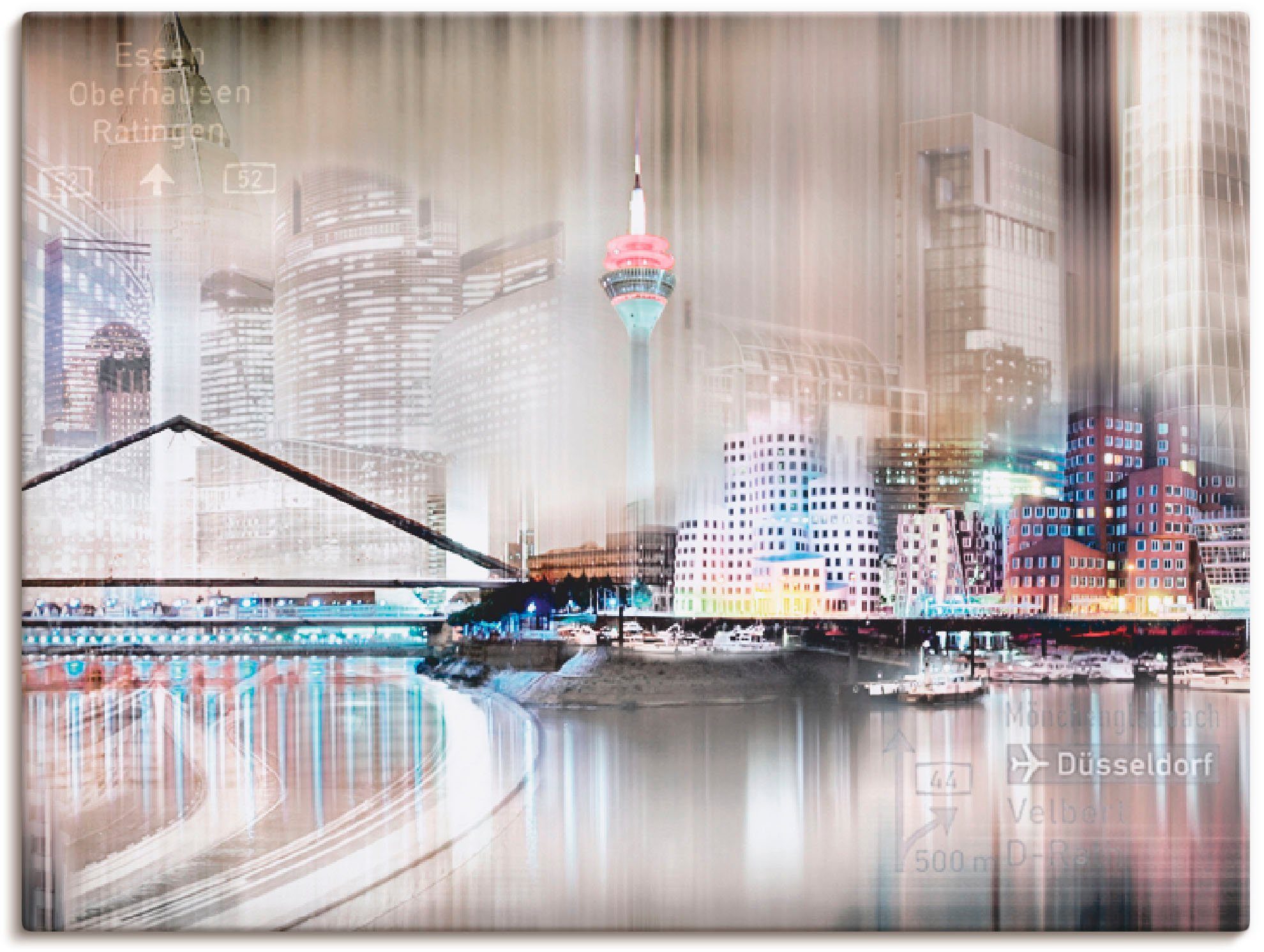 Artland Leinwandbild Düsseldorf Skyline Collage IV, Deutschland (1 St), auf Holzrahmen gespannt