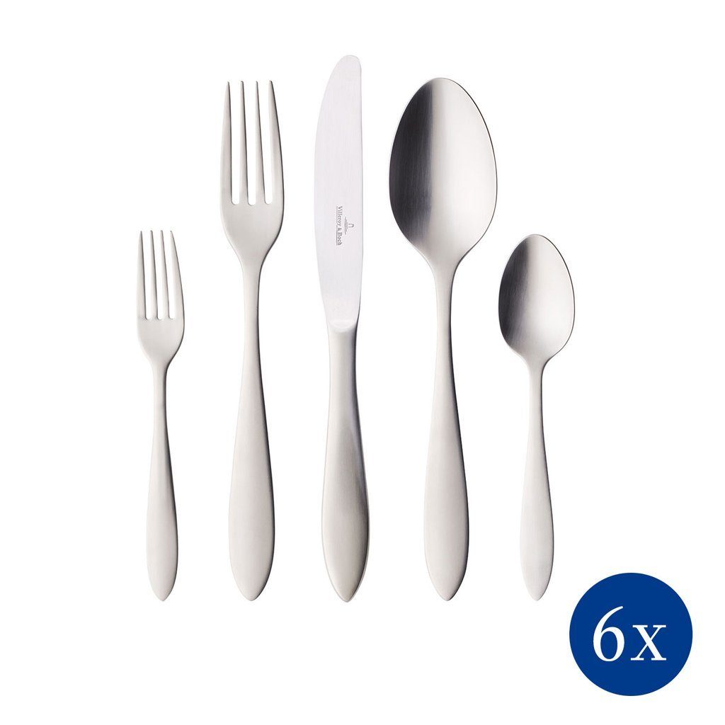 Villeroy & Boch Besteck-Set Arthur gebürstet Tafelbesteck 30-teilig (30-tlg), 6 Personen, Edelstahl