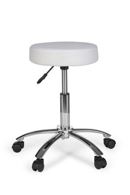 furnicato Bürostuhl Hocker LEON Design Arbeitshocker Stoffbezug Weiß Sitzhocker mit Rollen Rollhocker gepolstert