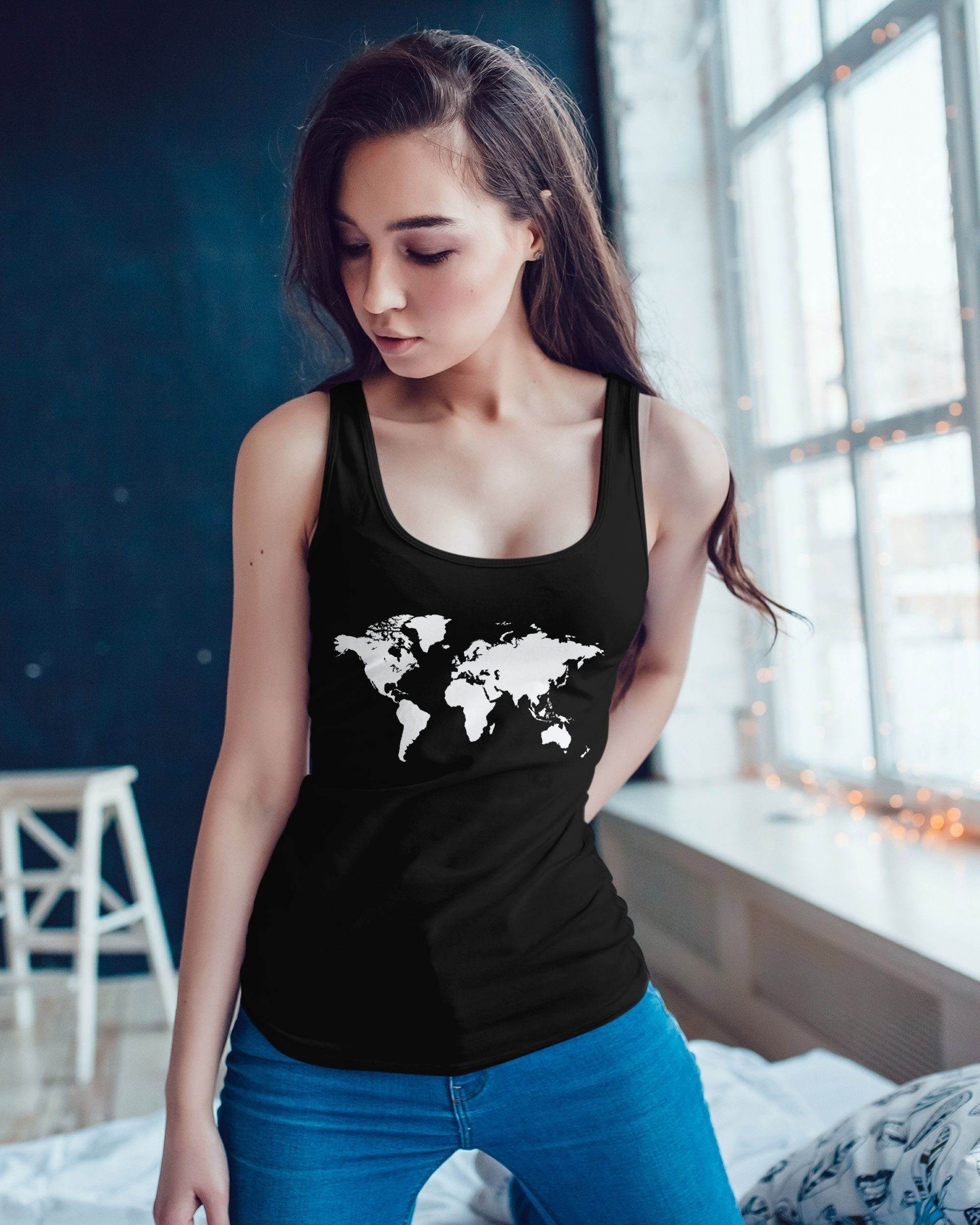 Neverless Tanktop Damen Tank Top Weltkarte günstig online kaufen