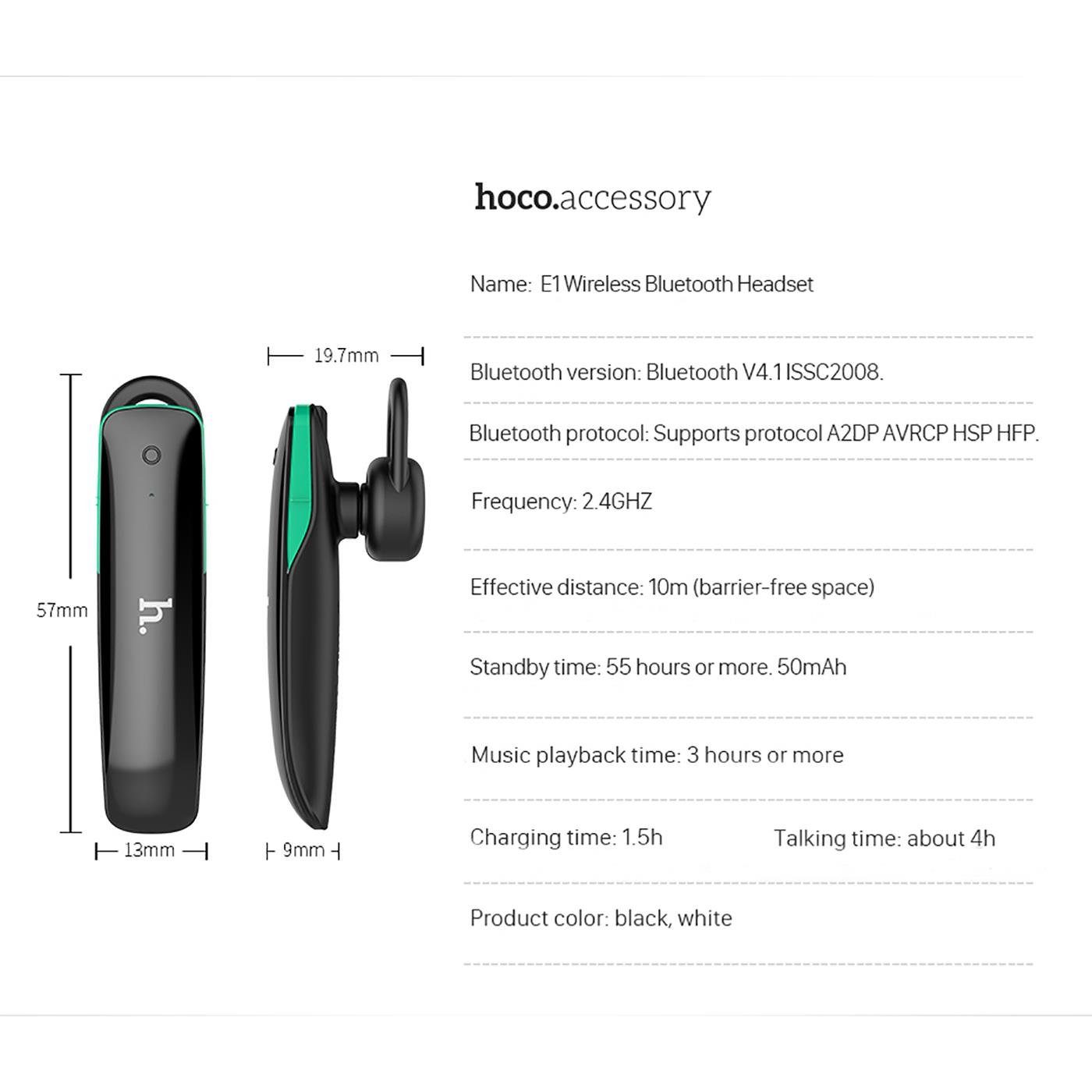 HOCO E1 (Ohrh?rer Smartphone-Headset Schwarz Headset in Mikrofon Ear) Bluetooth mit Stereo Einohr Wireless Kopfh?rer