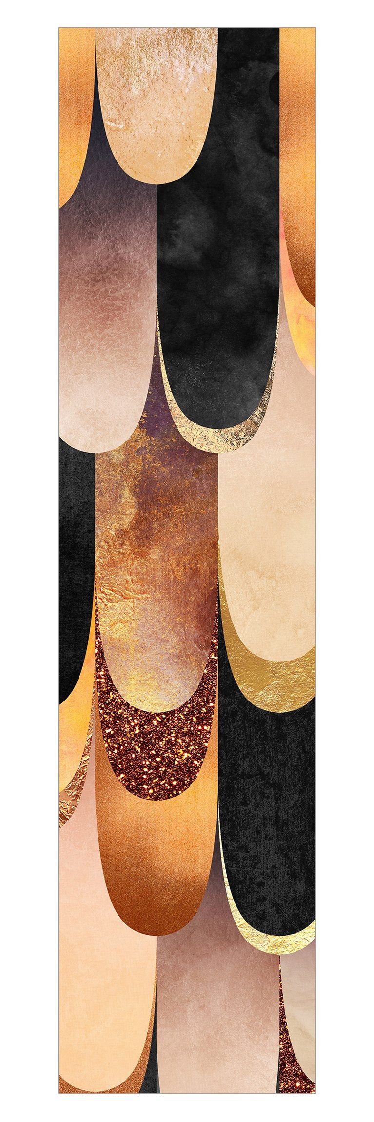 Bilderdepot24 Schiebegardine modern Flächenvorhang blickdicht Federn Bronze Schwarz (1 St), halbtransparent, Wohnzimmer große Flächengardine lichtdurchlässig für Klemm-System