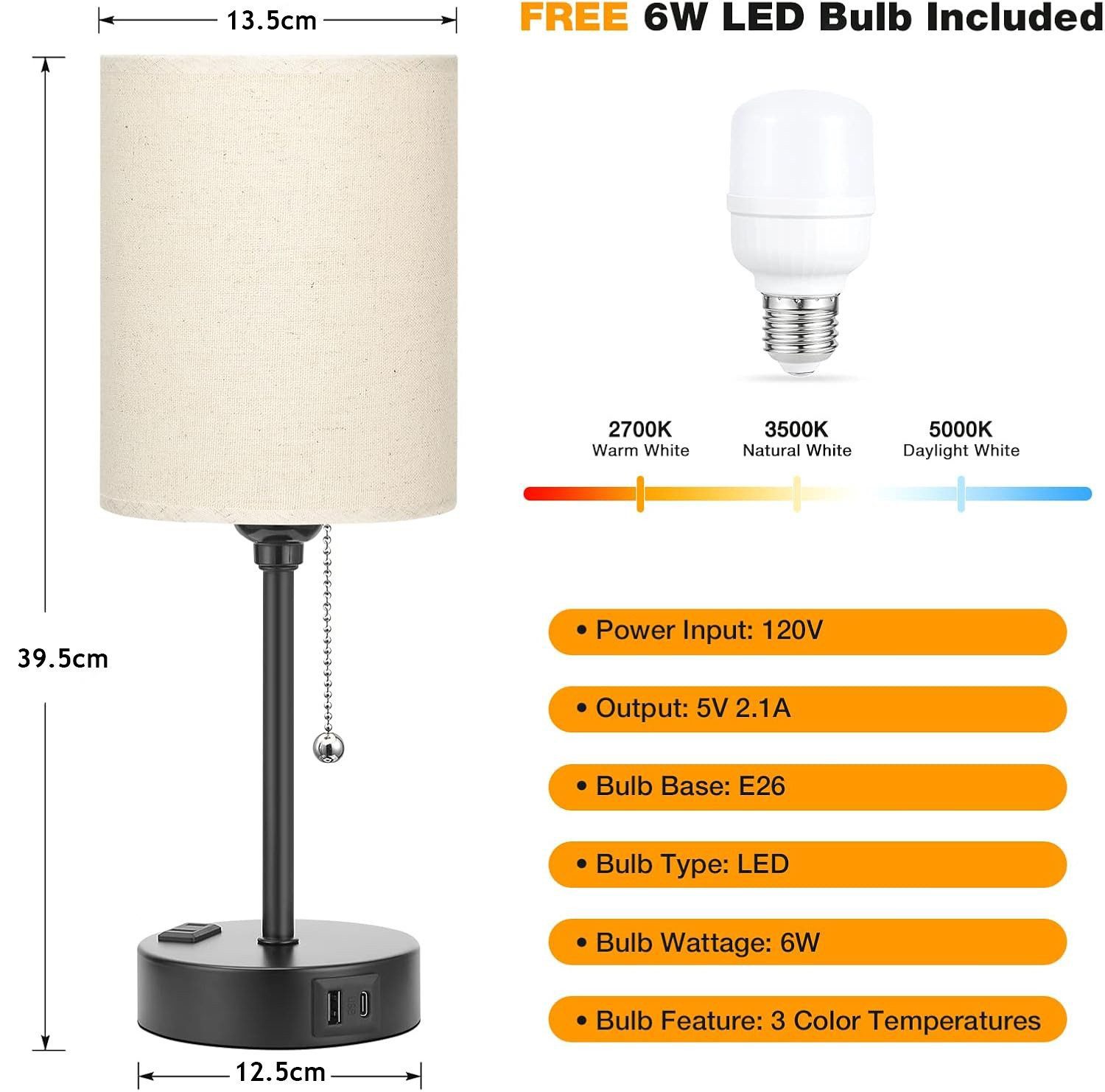Luckice LED Nachttischlampe Tischlampe, Schreibtischlampe, Textil günstig online kaufen