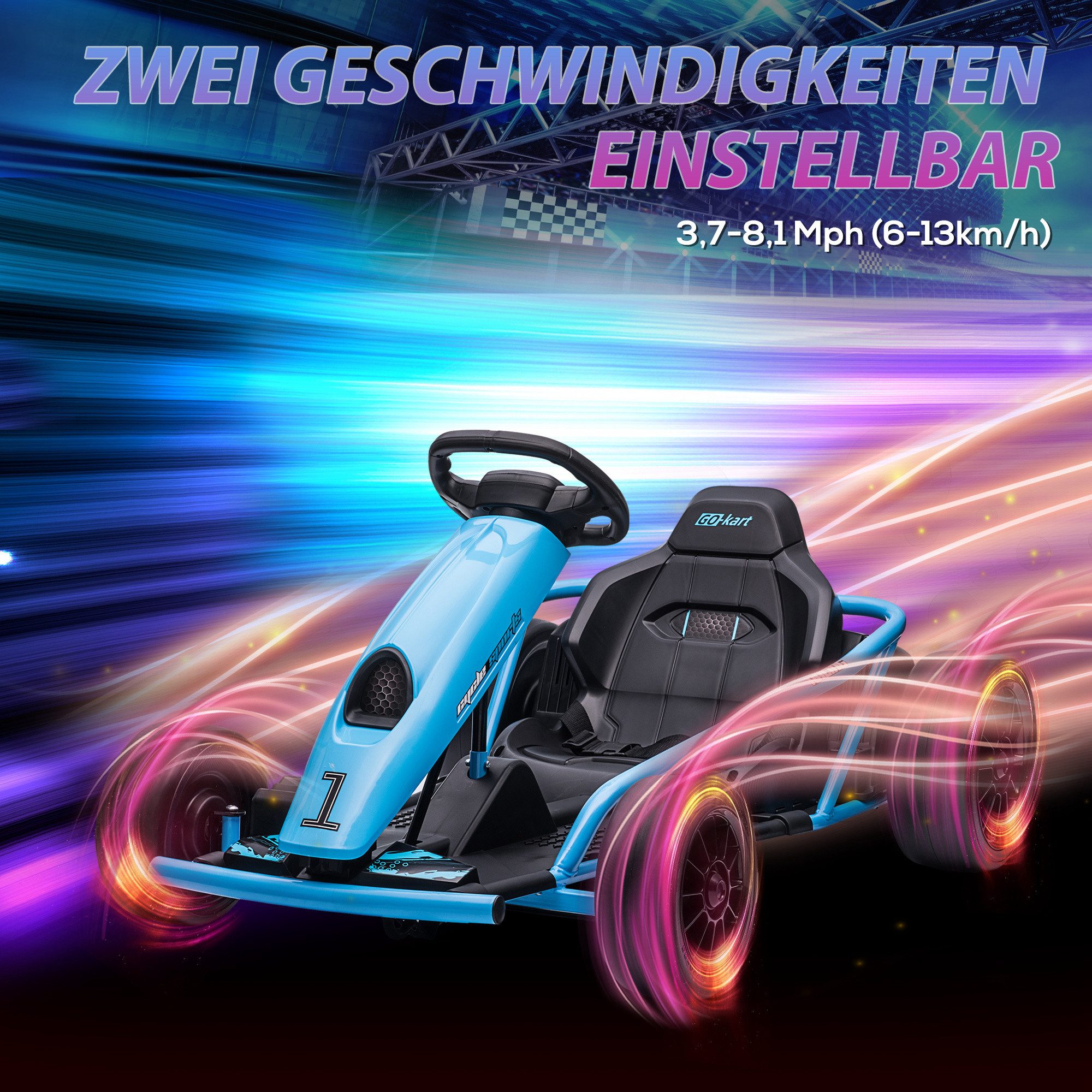 HOMCOM Elektro-Kinderauto Kinder Elektro Gokart 24 V Drift Kart mit Langsamem Start, Musik, Belastbarkeit 70 kg, (1-tlg), für 8-12 Jahre Kinder, Blau – Bild 5 von 5