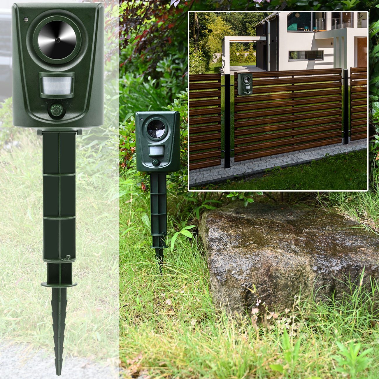 Casativo Ultraschall-Tierabwehr PIR-Bewegungsmelder, bis 60 m², vertreibt Vögel, Marder, 1-tlg., Verzichtet auf Chemikalien und Gifte