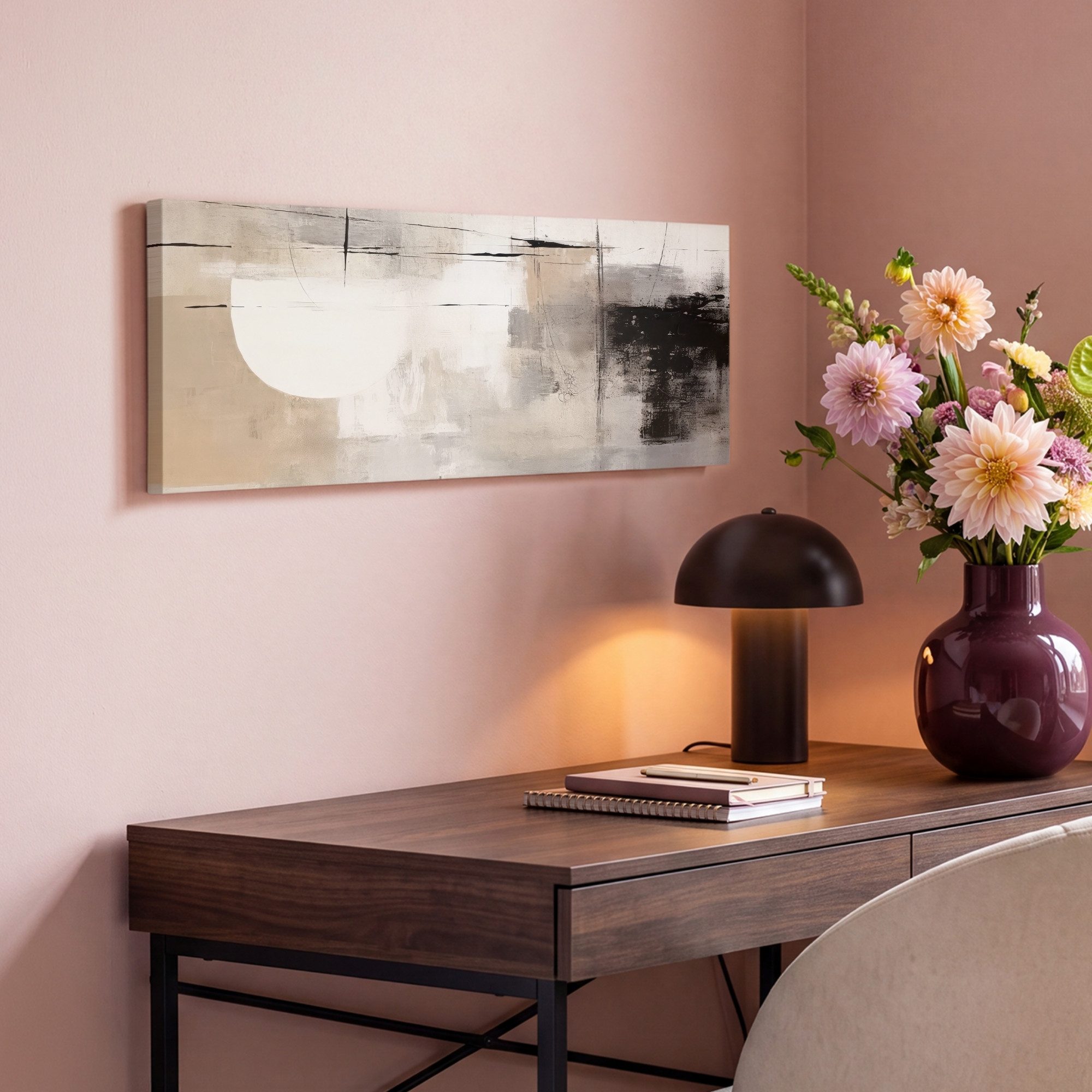 OneMillionCanvasses® Leinwandbild Panorama Abstrakt - Kunst - Grau, Fotodruck (1 St), Wandbild, Deko Schlafzimmer Wohnzimmer Flur 60x20 cm – Bild 4 von 5