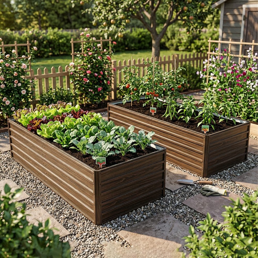 BBWL Hochbeet 2er Set 190x90x64 cm Wetterfestes Gartenbeet mit Offener Boden, Metall Hochbeet Rostfrei für Gemüse Kräuter Blumen Terrasse