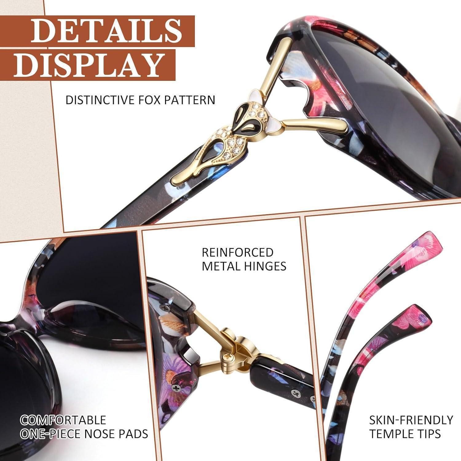 LuxusKollektion Retrosonnenbrille Sonnenbrille Damen Polarisiert Blumen Rahmen Grau Farbverlaufs Linse