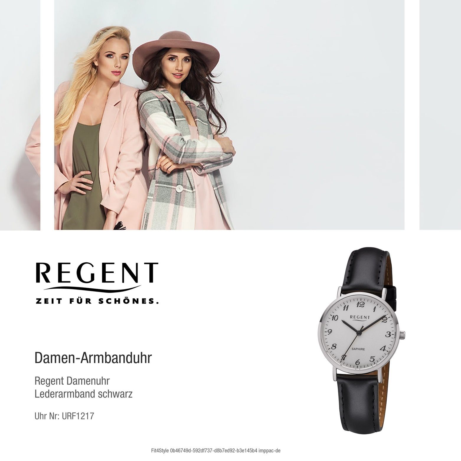 (ca. Armbanduhr Quarz, 32mm), Damen Damen Leder Lederarmband Uhr Regent Quarzuhr rund, F-1217 Regent mittel