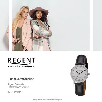 Regent Quarzuhr Regent Damen Uhr F-1217 Leder Quarz, Damen Armbanduhr rund, mittel (ca. 32mm), Lederarmband