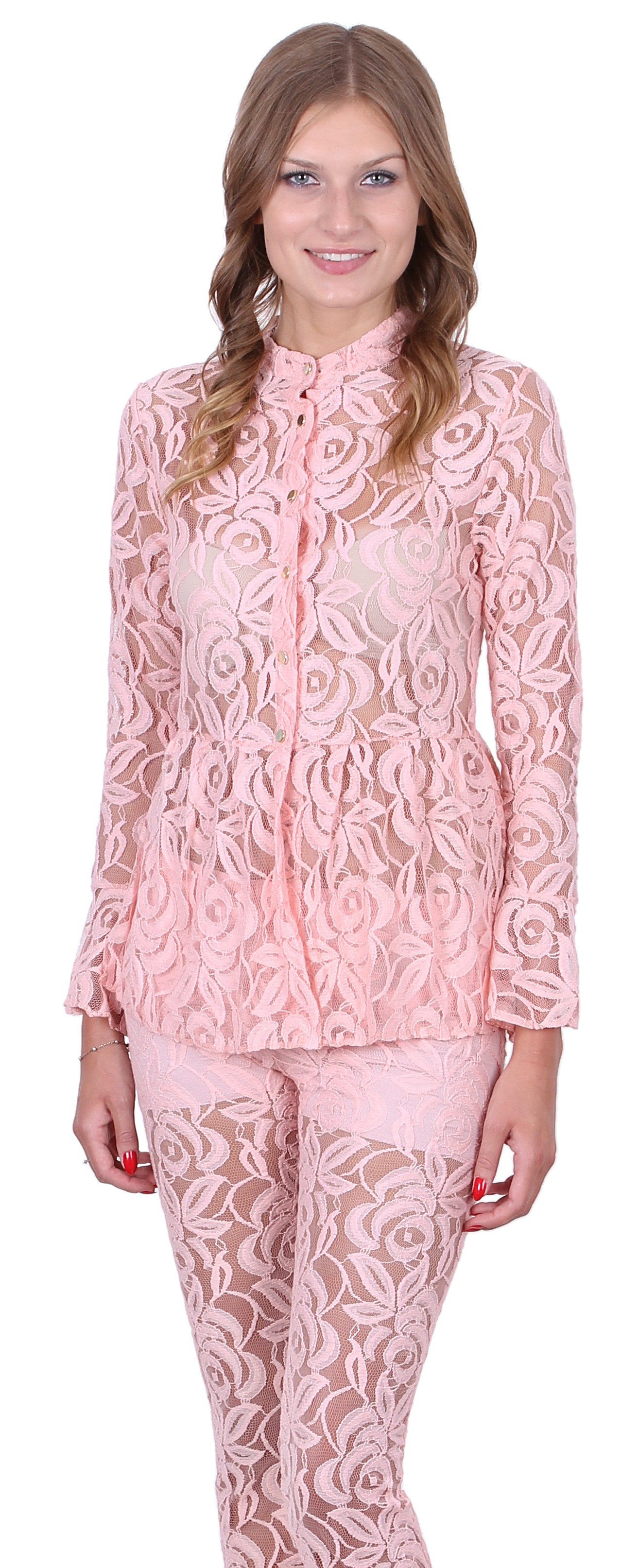 Blusentop John Zack Hellpinke Bluse aus Spitze S