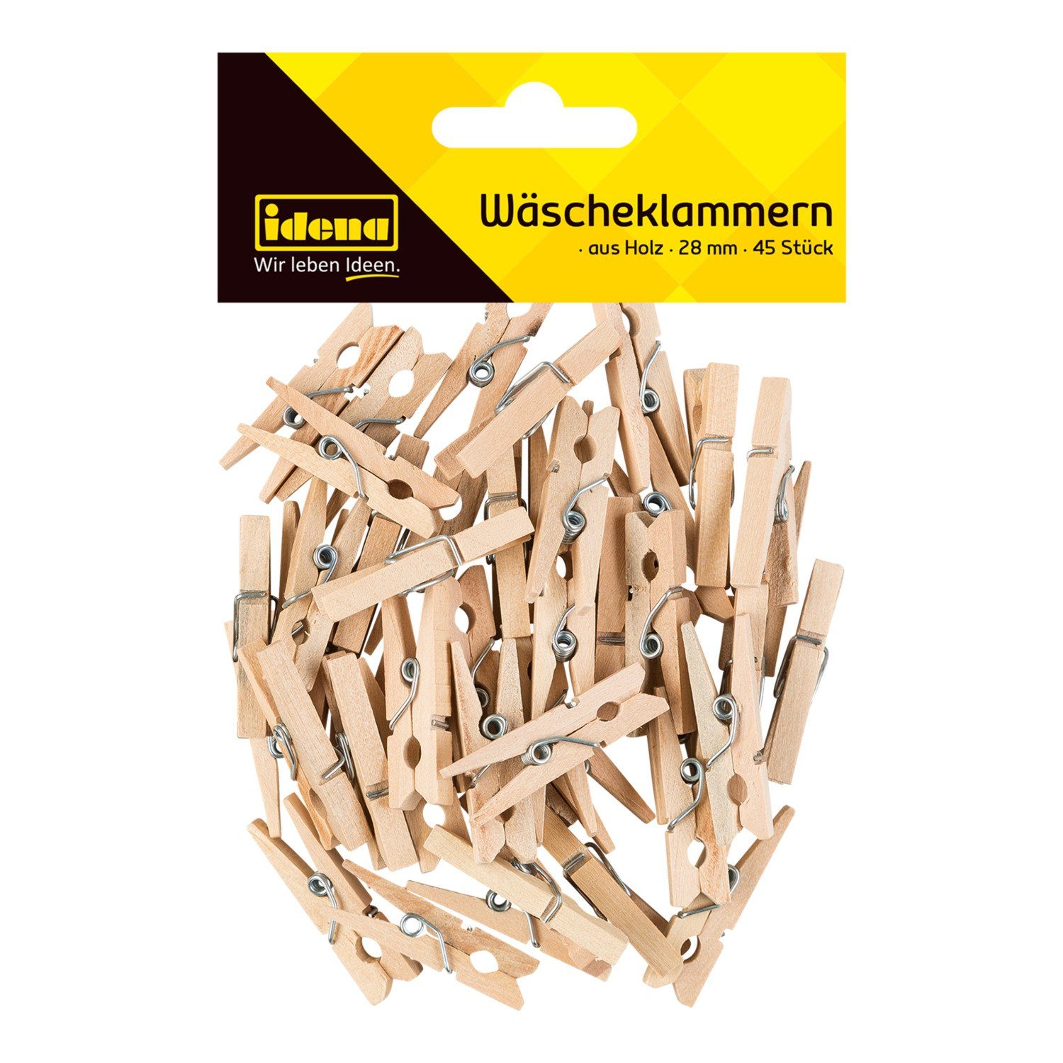 Idena Wäscheklammern Miniaturklammern aus Holz, 45 Stück, ca. 2,8 cm lang, zum Basteln