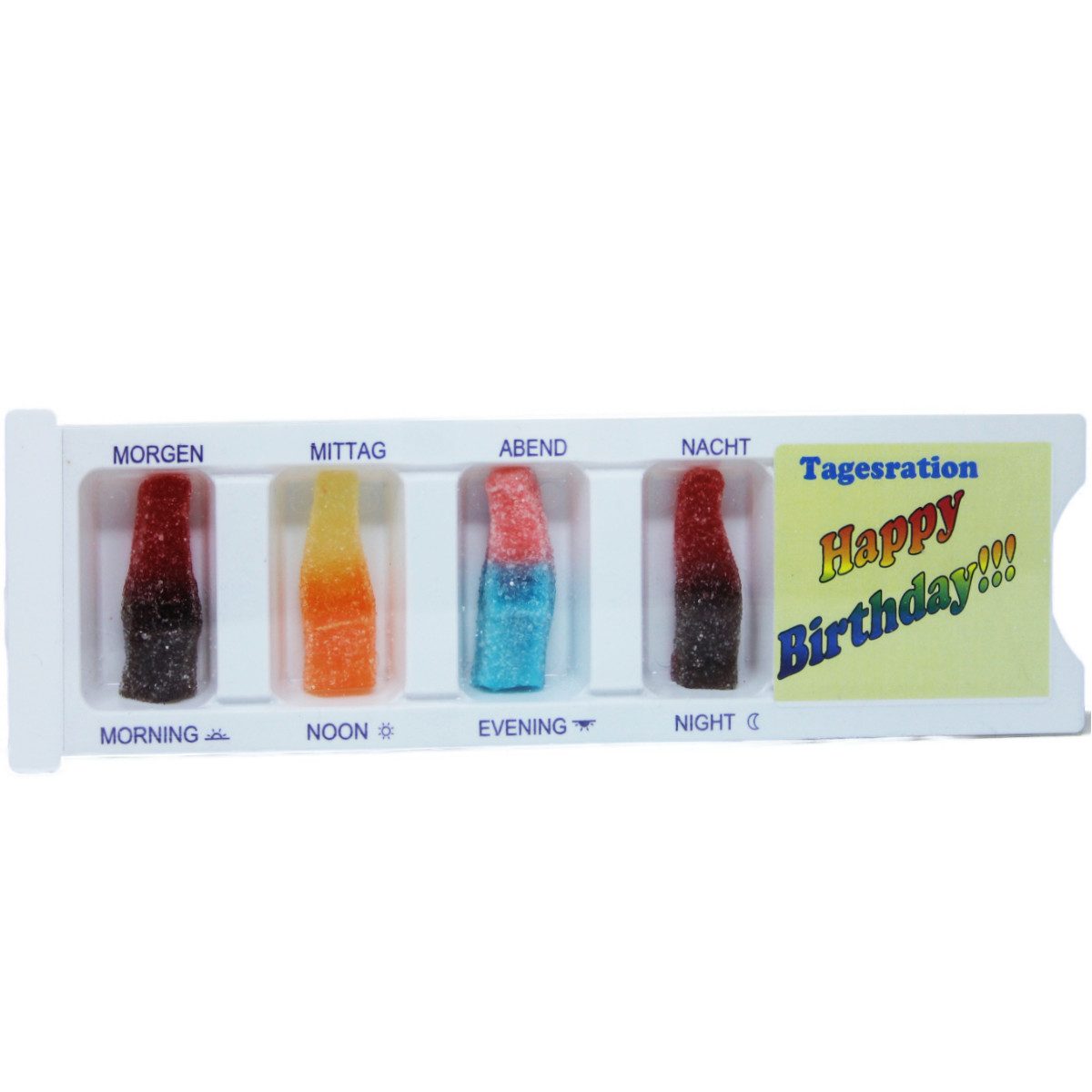 Fruchtgummi Bären & Co. Süßigkeit, Tablettenbox Happy Birthday gefüllt mit Fruchtgummi Scherzartikel 25g