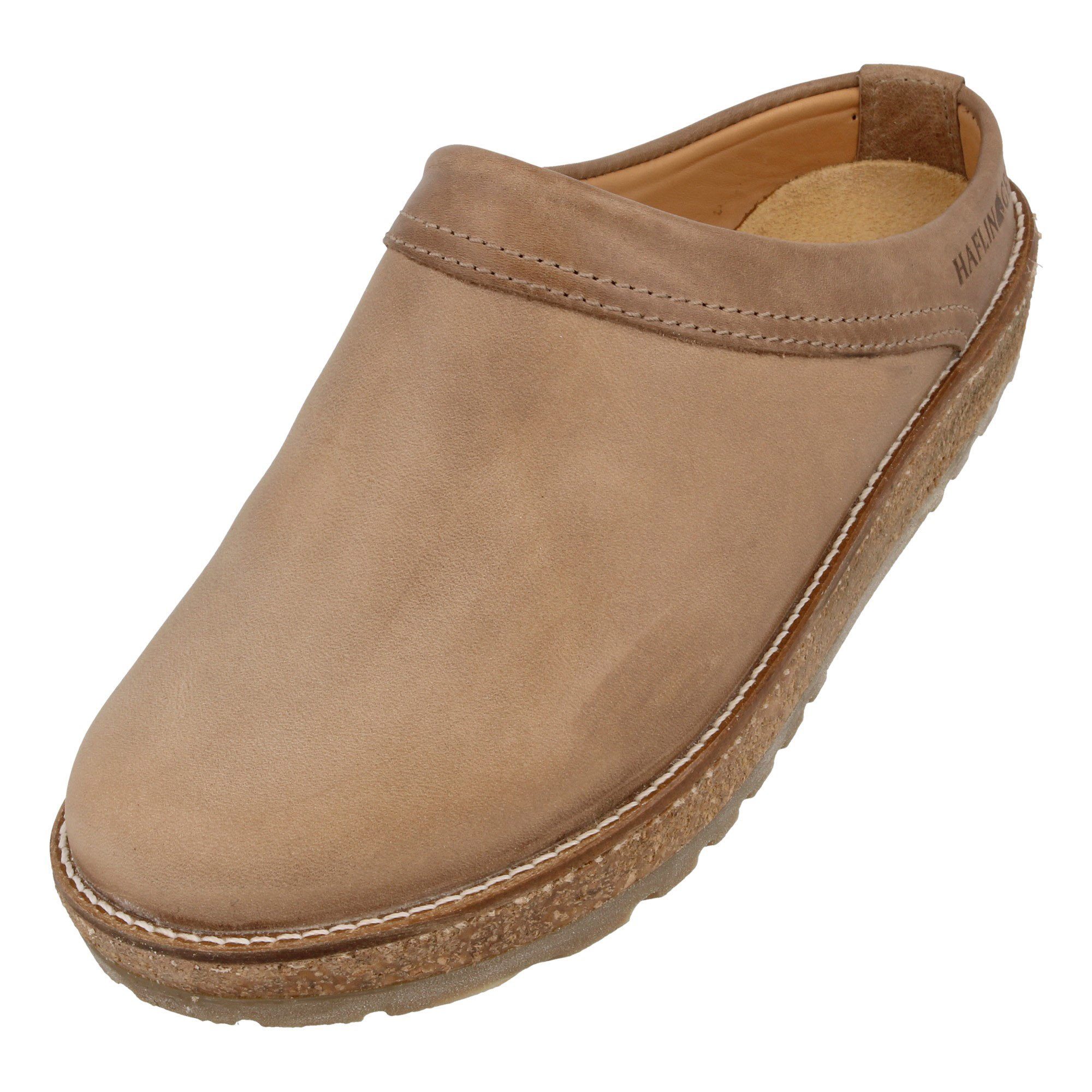 Haflinger Travel Classic Eleganter Clog aus Leder mit Korkfußbett und Gummisohle Hausschuh