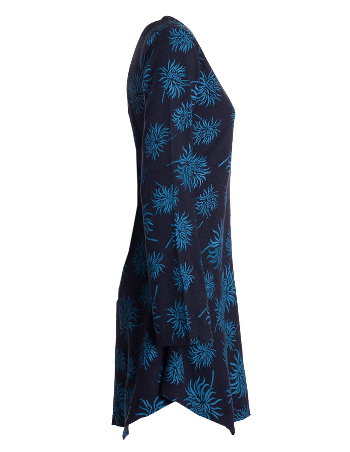 Vishes Tunikakleid Langarm Damen Blumen-Tunika Shirt-Kleid Glockenärmel Baumwolle Hippie, Boho, Goa Style