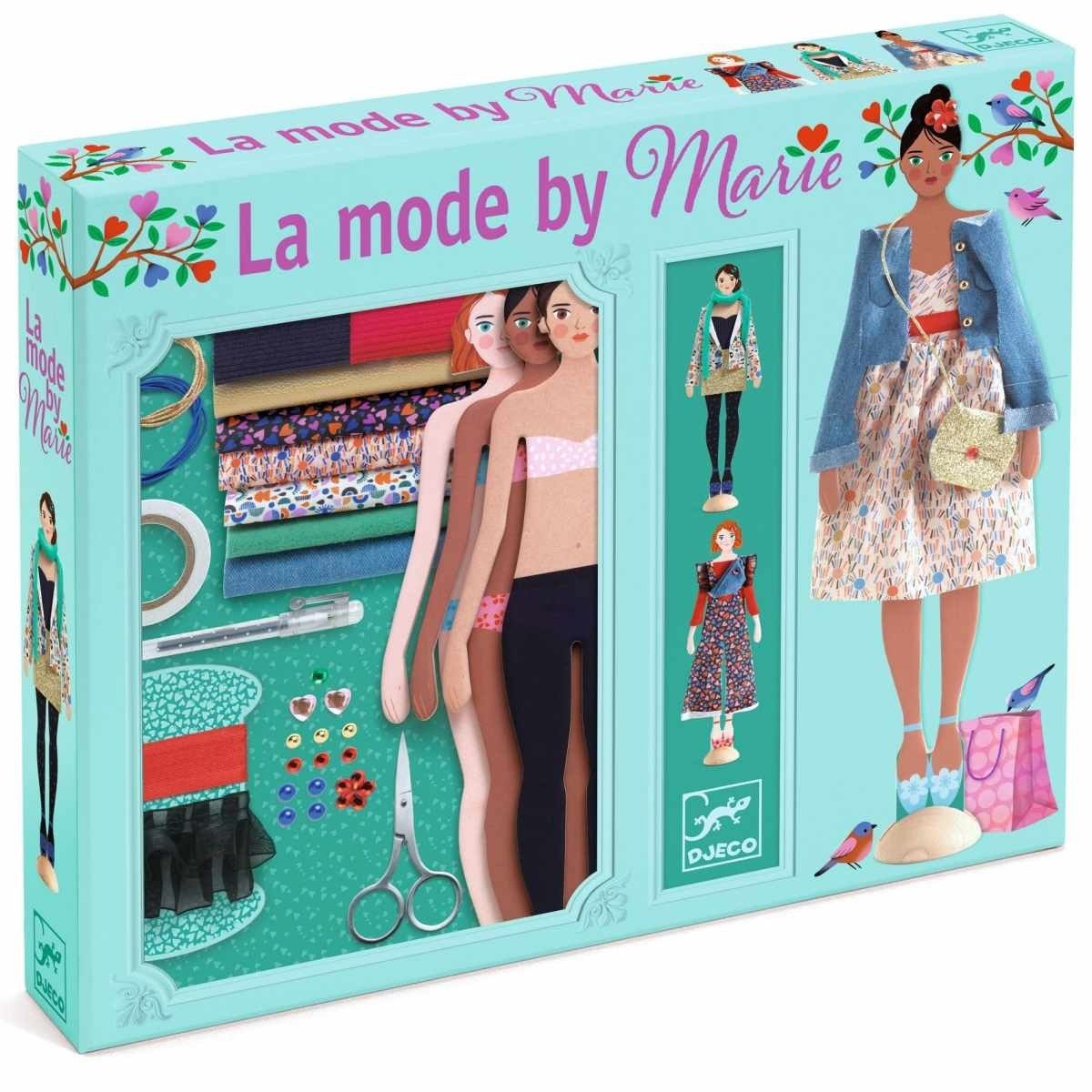 DJECO Kreativset Mode Workshop Modepuppen mit Stoff & Accessoires für Kinder ab 7