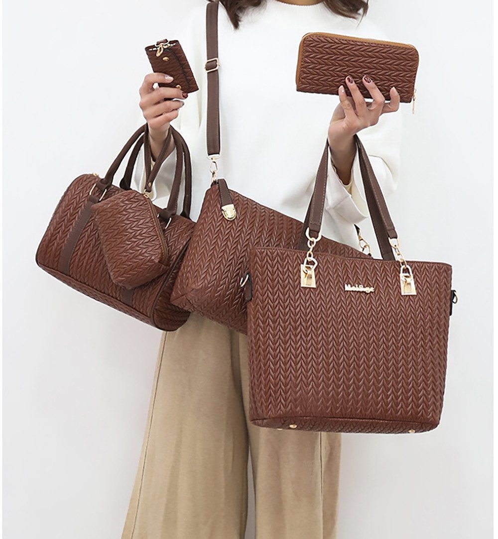AURIVION Henkeltasche 6er Damen Taschen Set Schultertasche Geldbörse Geschenkset (Set, 6-tlg., 6-teiliges Set: Handtasche, Umhängetasche, Geldbörse & Zubehör), 6-teiliges Damen Taschen Set mit vielseitigem & elegantem Design