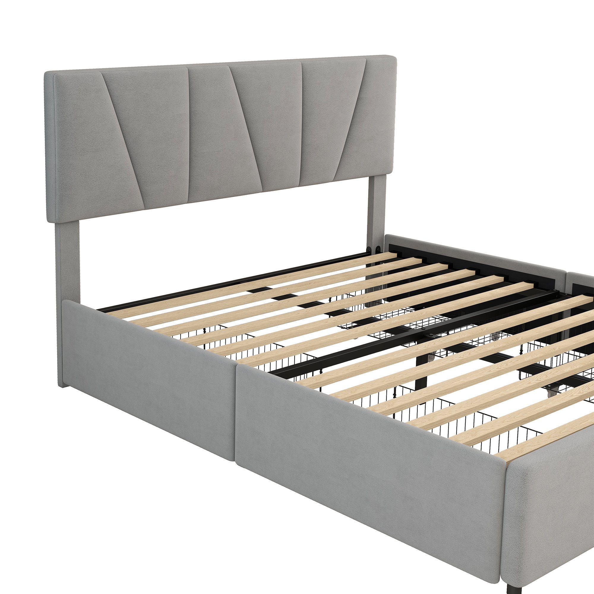 Schubladen, bettschubladen Doppelbett mit vier gepolstertes grau mit 160*200cm Polsterbett Fangqi großes vier
