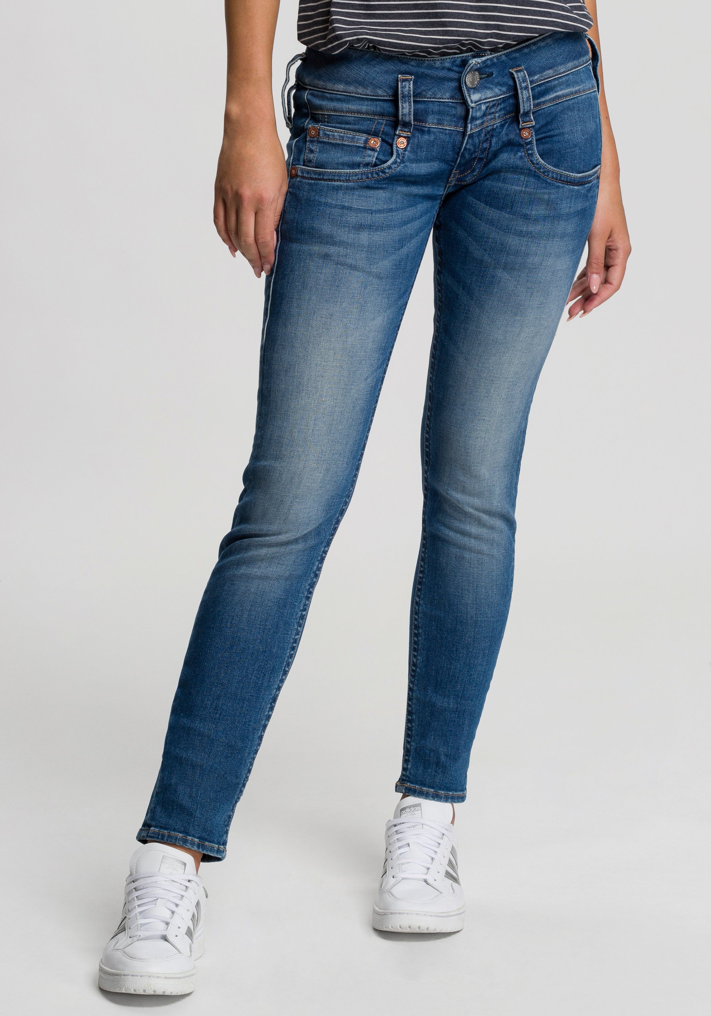 Herrlicher Slim-fit-Jeans PITCH SLIM ORGANIC Vintage-Style mit Abriebeffekten blue sea 879