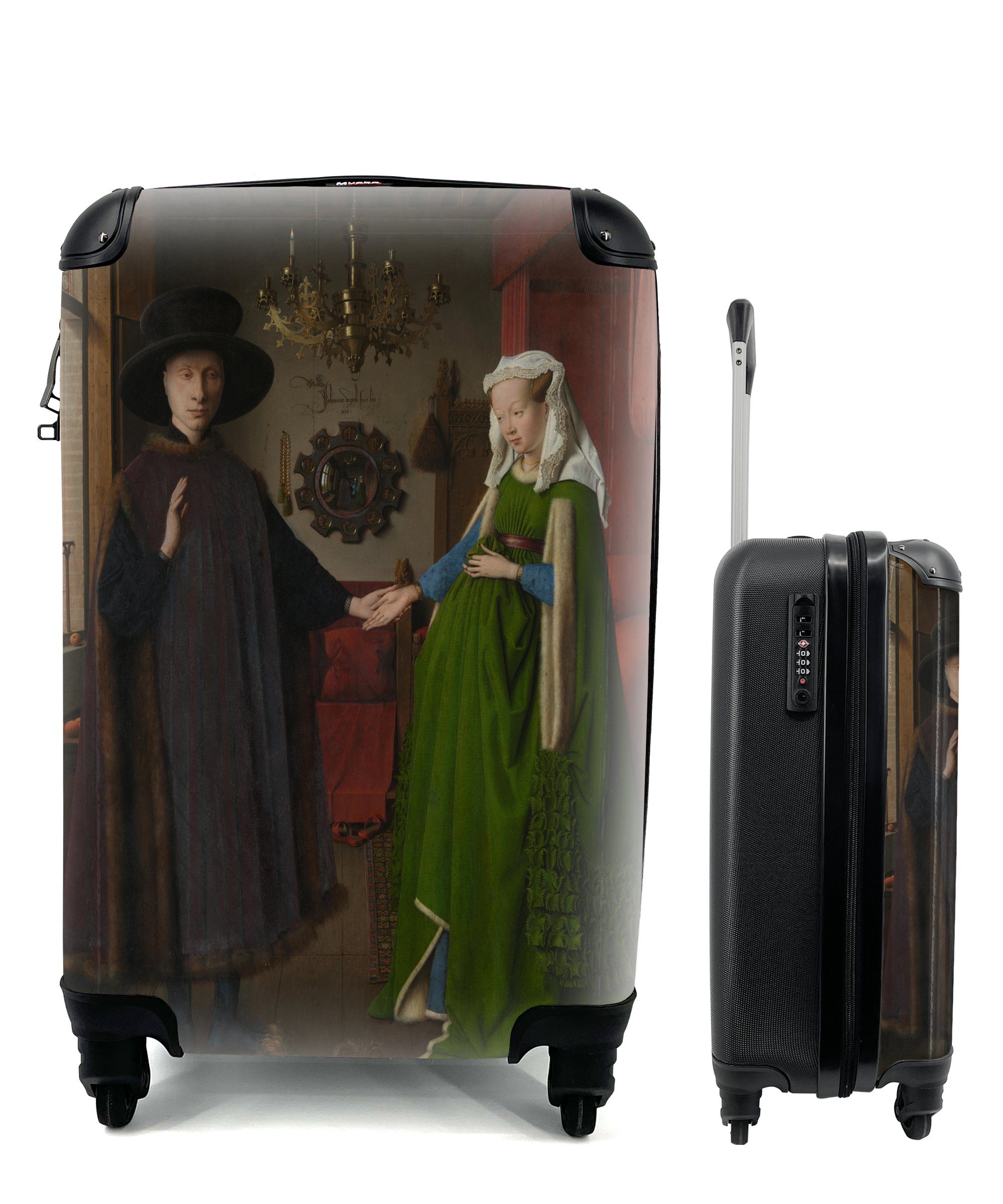 MuchoWow Handgepäckkoffer Porträt von Giovanni Arnolfini und seiner Frau - Gemälde von Jan van, 4 Rollen, Reisetasche mit rollen, Handgepäck für Ferien, Trolley, Reisekoffer