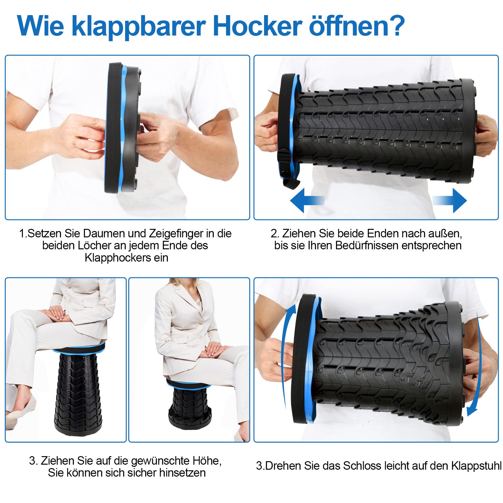 Clanmacy Klappstuhl Tragbarer Klappstuhl Klapphocker Hocker Blau – Bild 3 von 5