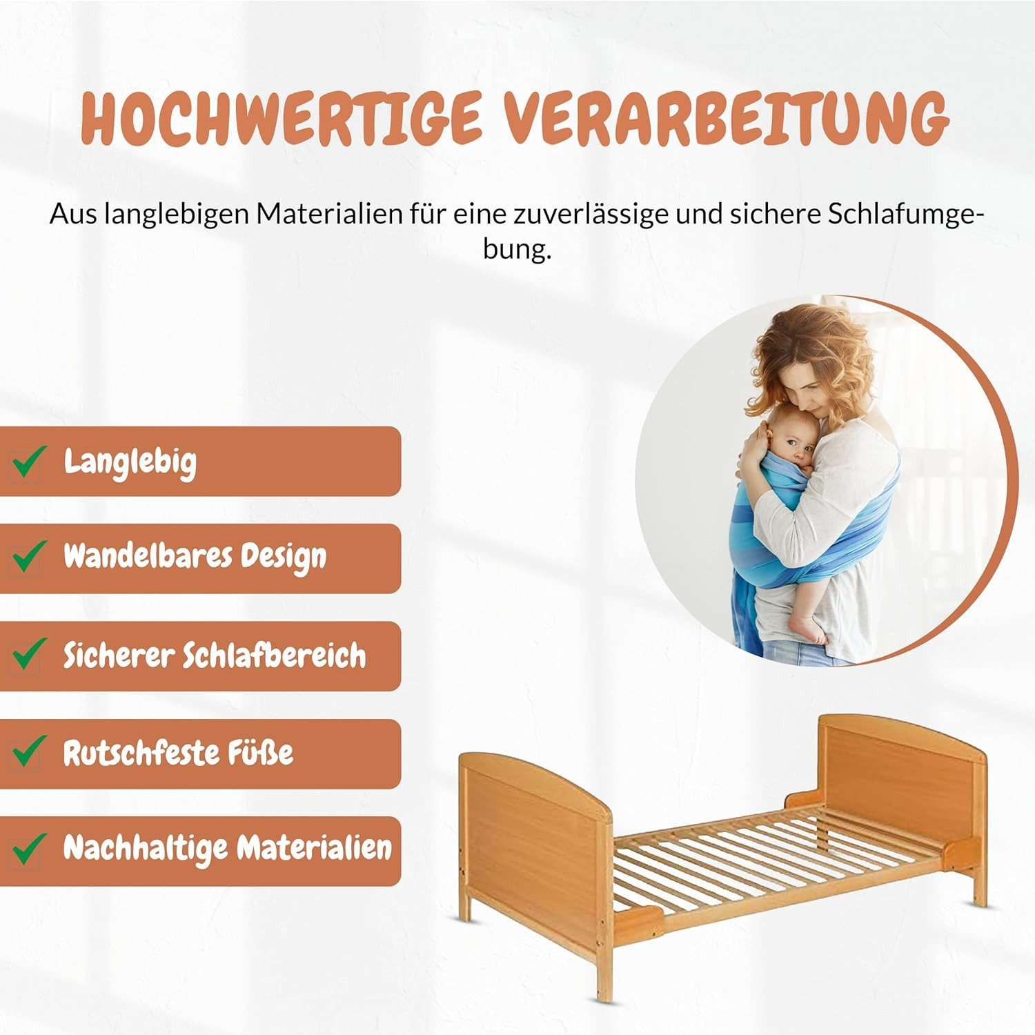 Best for Kids Babybett Best For Kids Wandelbares Babybett – Mit oder Ohne Matratze, Buche
