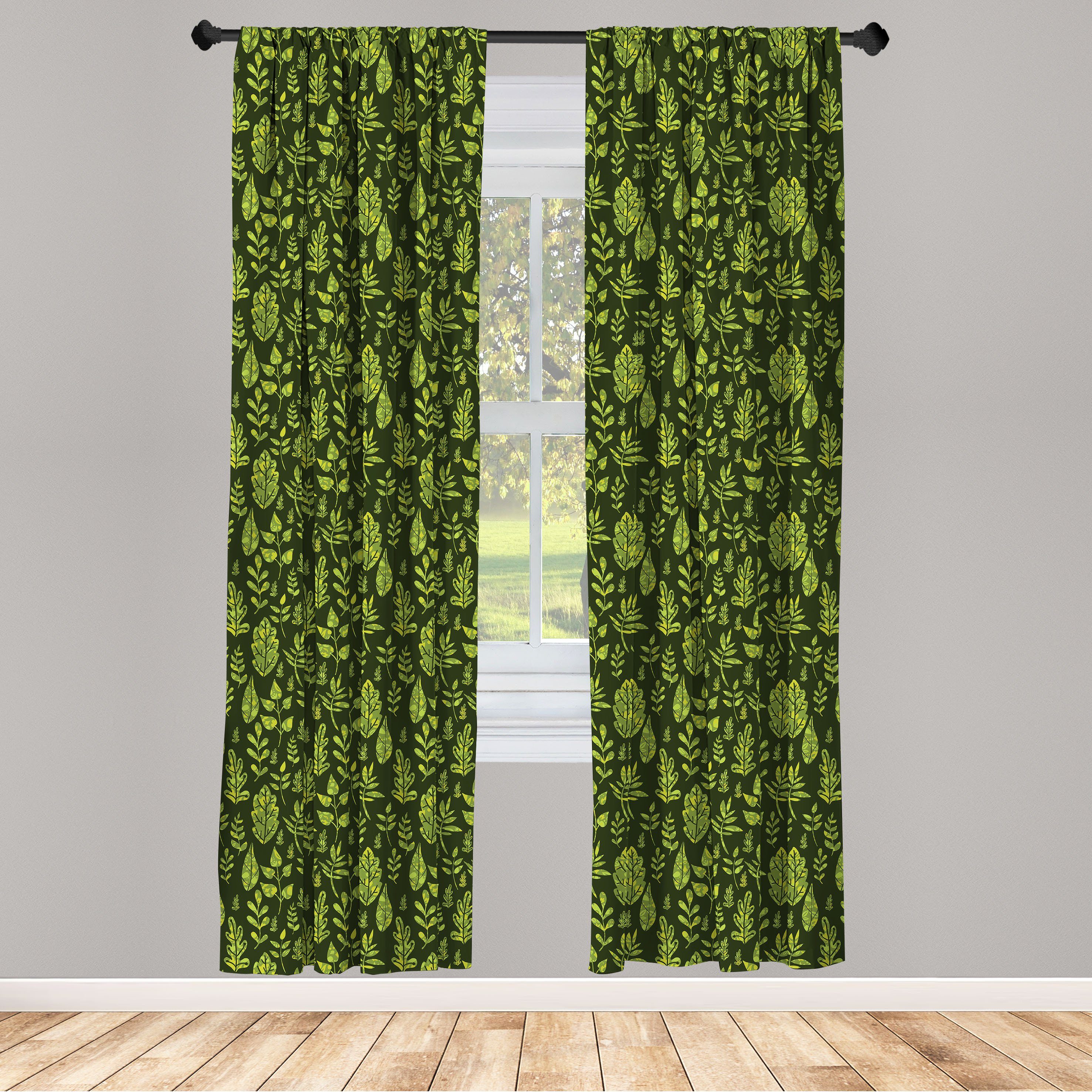 Vorhang Gardine Leaves Microfaser, Schlafzimmer Wohnzimmer Dekor, für Patterned Abakuhaus, Green Salbei